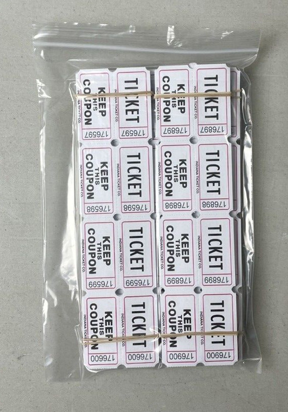 White Raffle Tickets Package of 500 Folded Flat Double Stub Split The Pot 50/50