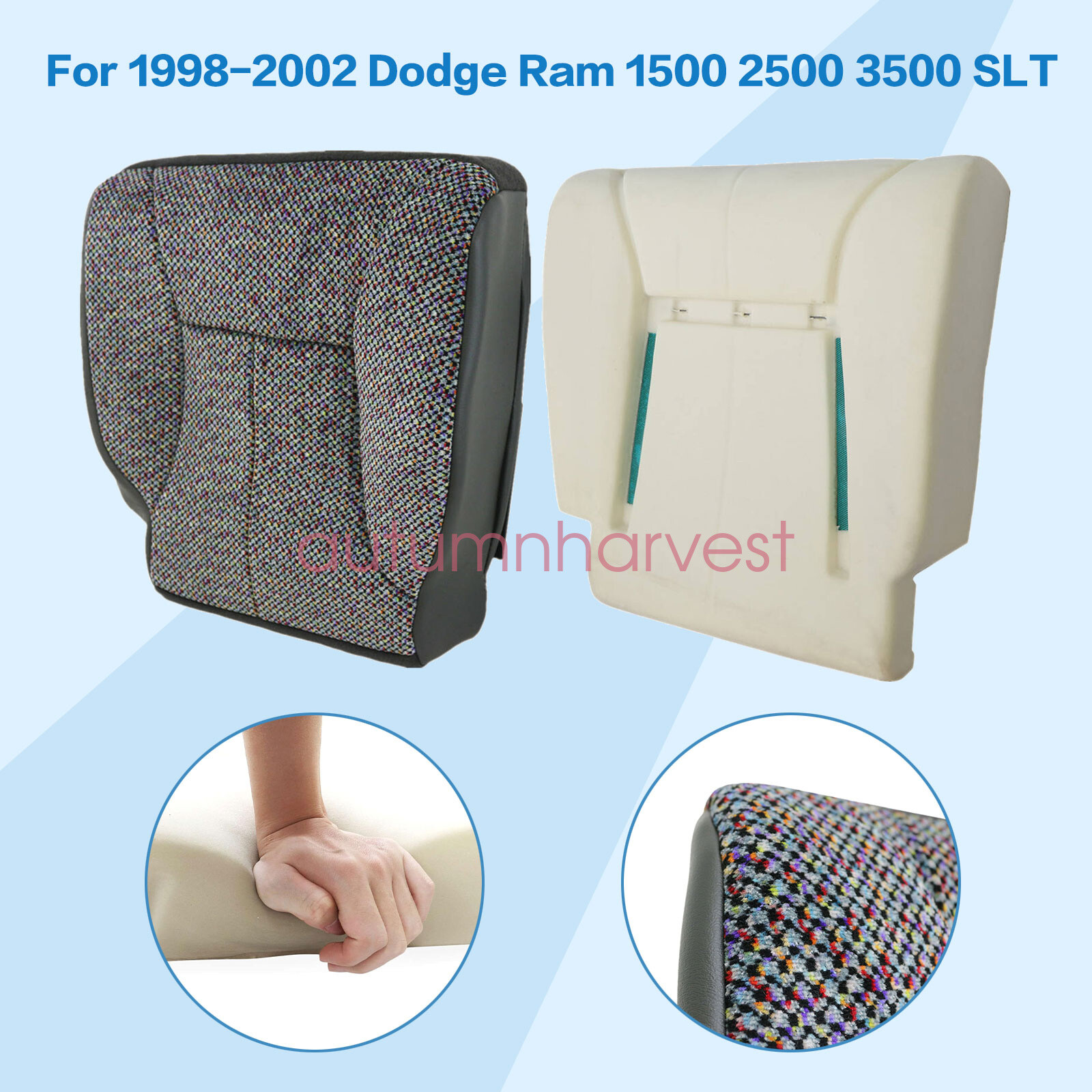 For 1998 1999 2000 2001 2002 Dodge Ram Driver Bottom Seat Cover & Foam Cushion