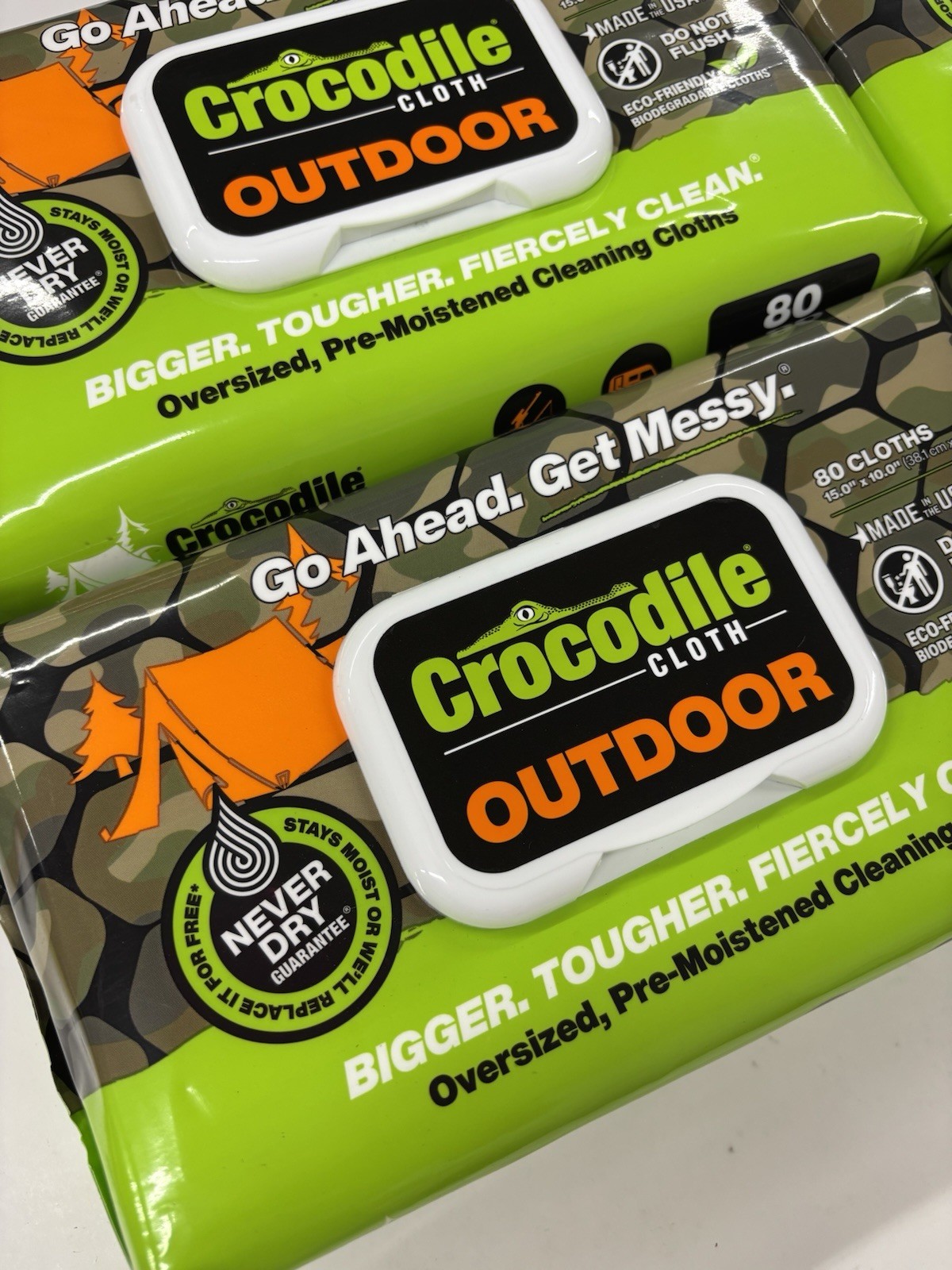4 Packs (80 Wipes Each) Crocodile Cloth Outdoor Wipes Oversized Biodegradable