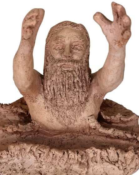 Clay Sculpture of St. Peter Walking on Water Reaching for Jesus Mathew 14 28-31