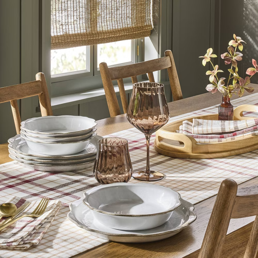 Set of 4 Carved Edge Pasta/Grain Bowls Cream - Hearth & Hand