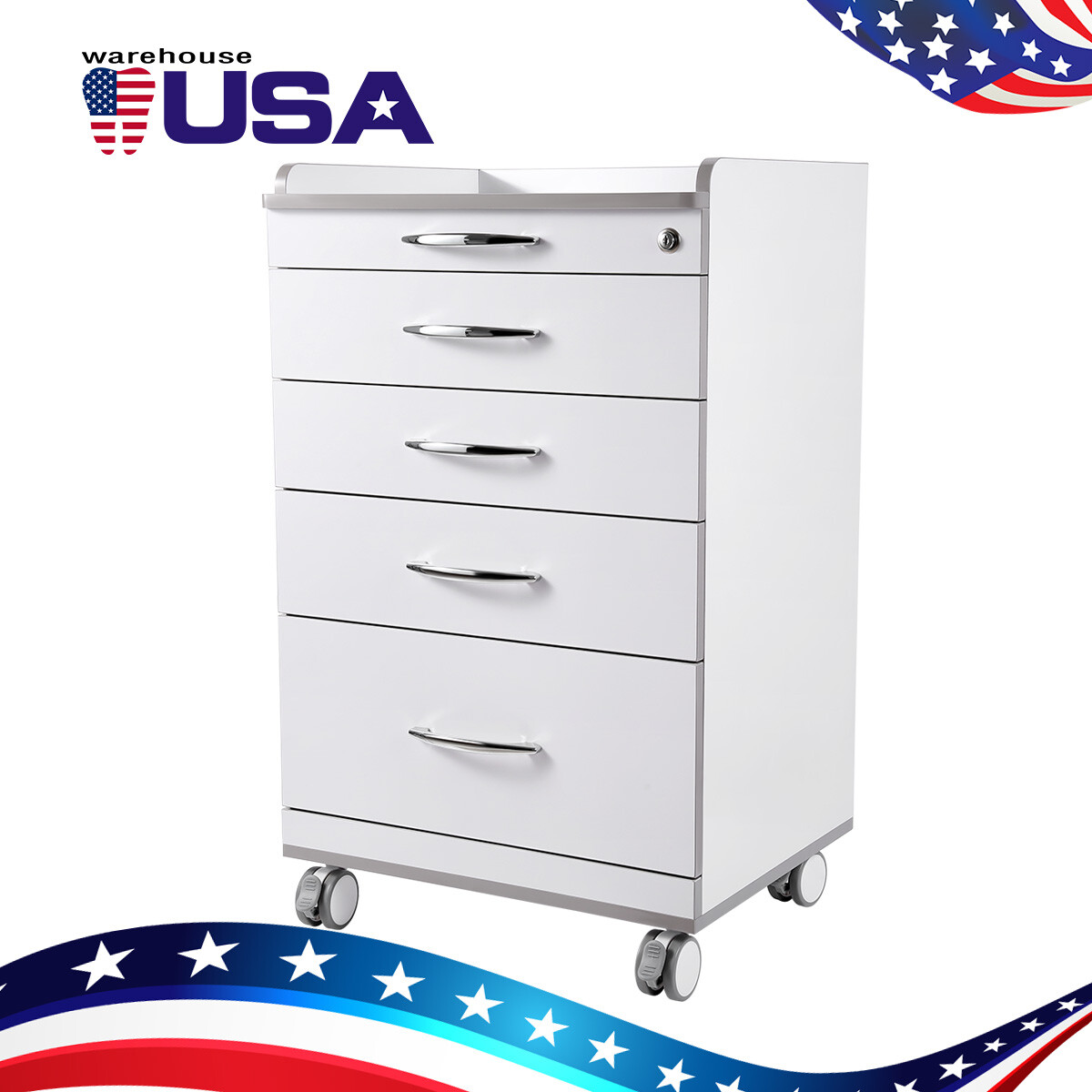 4 Drawers Dental Lab Mobile Cabinet Clinic Cart Medical Trolley W/ Power Socket