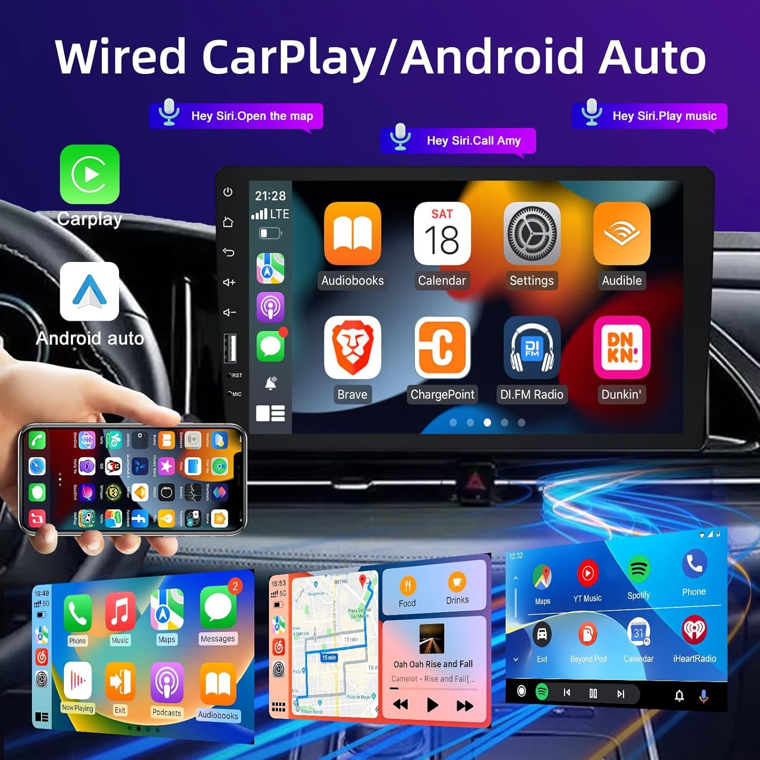 For 1994-1996 Chevy Impala SS Carplay Android Auto Single 1Din Car Stereo Radio