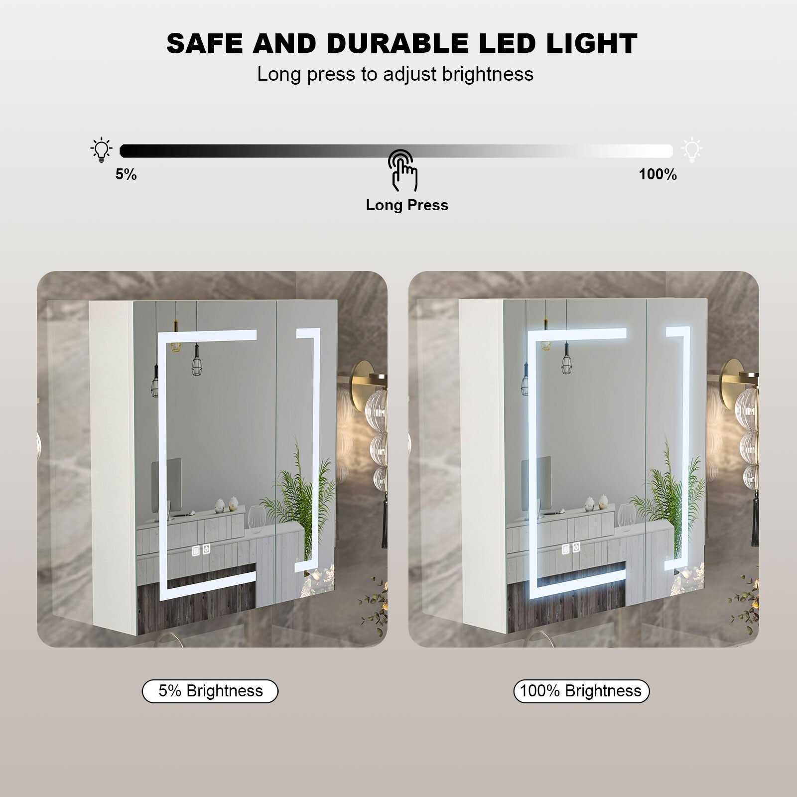 Dimmable LED Lighted Medicine Cabinet with Mirror Wall-mounted Bathroom Cabinet