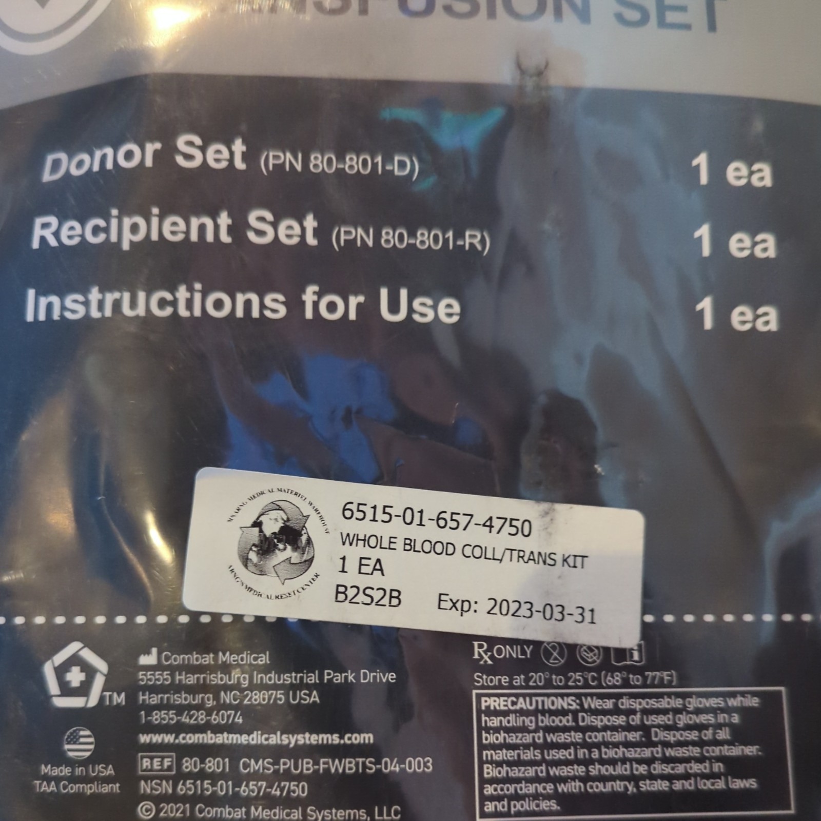 Prepper/Apocalypse Combat Medical Systems Fresh Whole Blood Transfusion Set