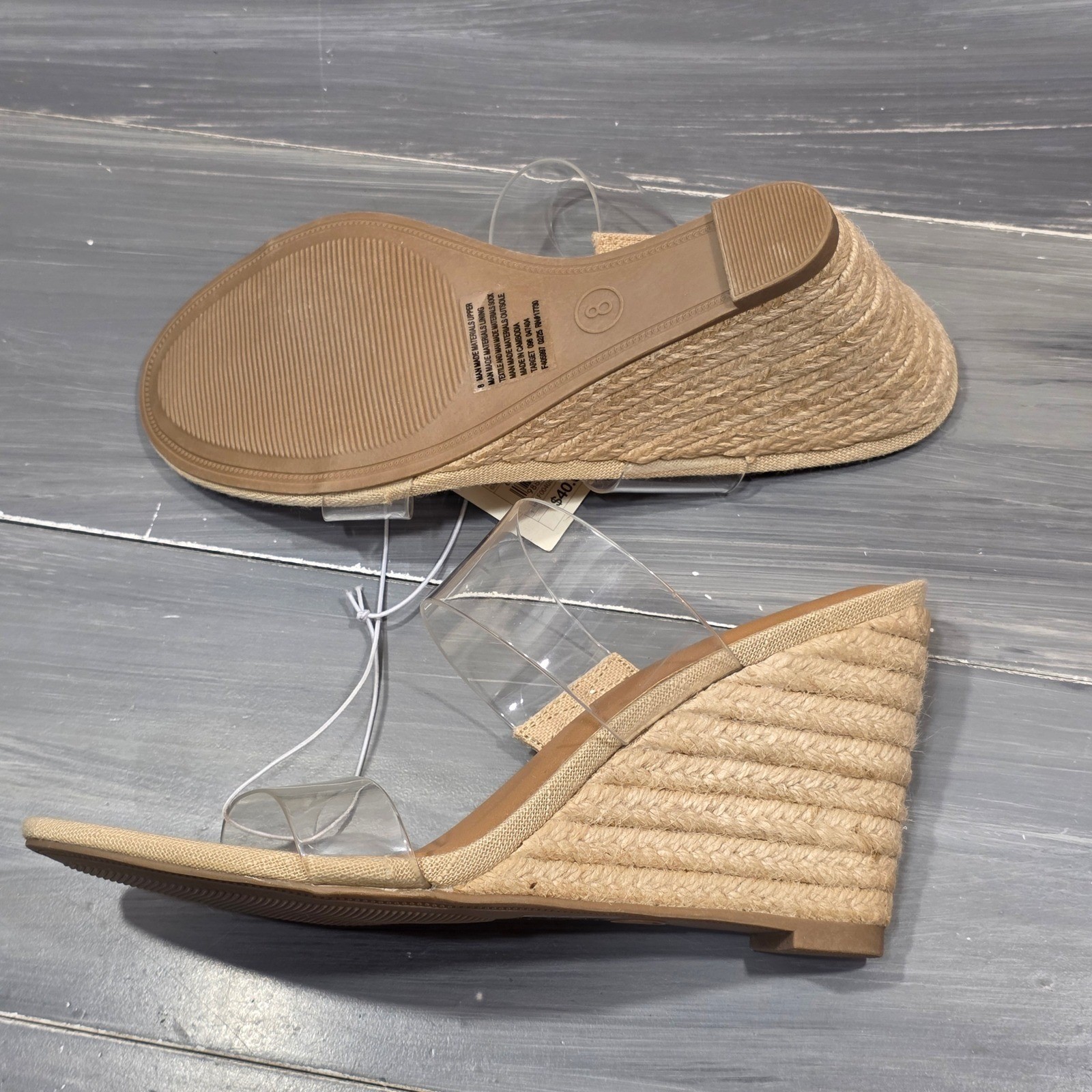 A New Day Ansel Espadrille Wedge Sandals Clear Double Strap Tan