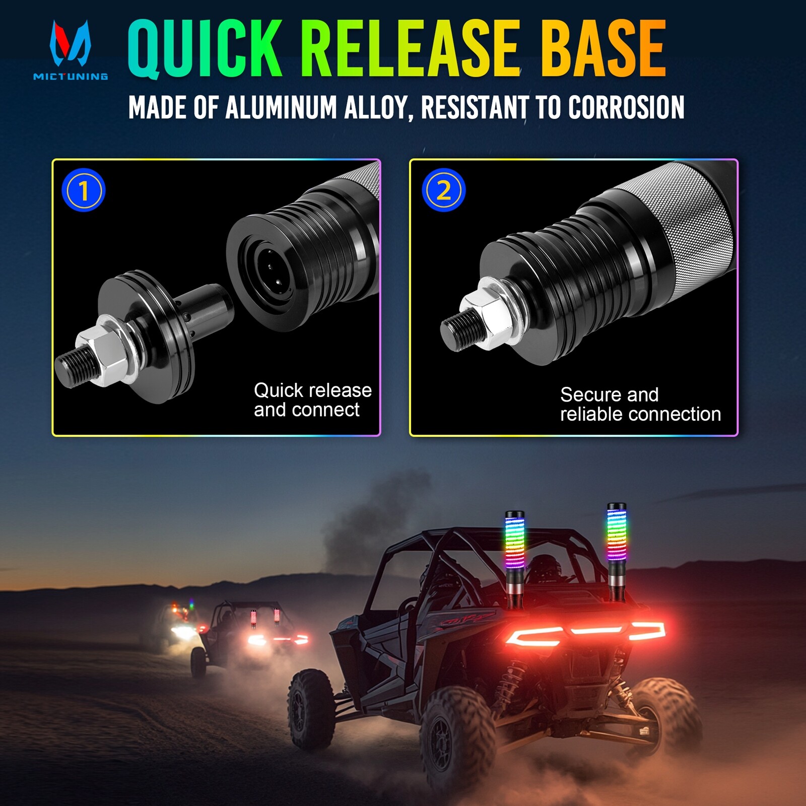 2pcs 1FT COB Fat Whip Light,RGB+IC Chasing Antenna Whips for ATV UTV SXS RZR