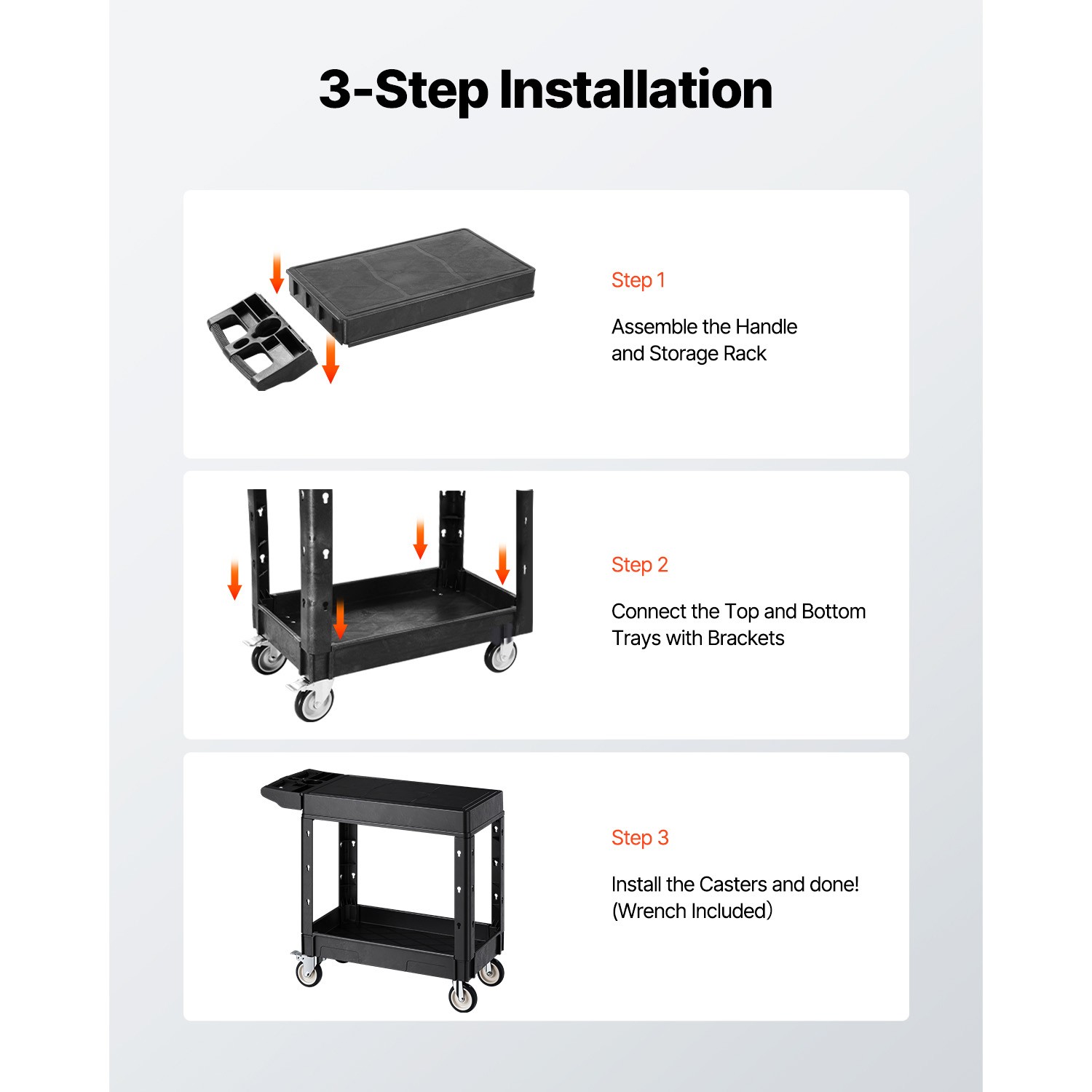 2-shelf Utility Cart 550 lbs 31.3 x 17.7-inch Service Cart with Wheels