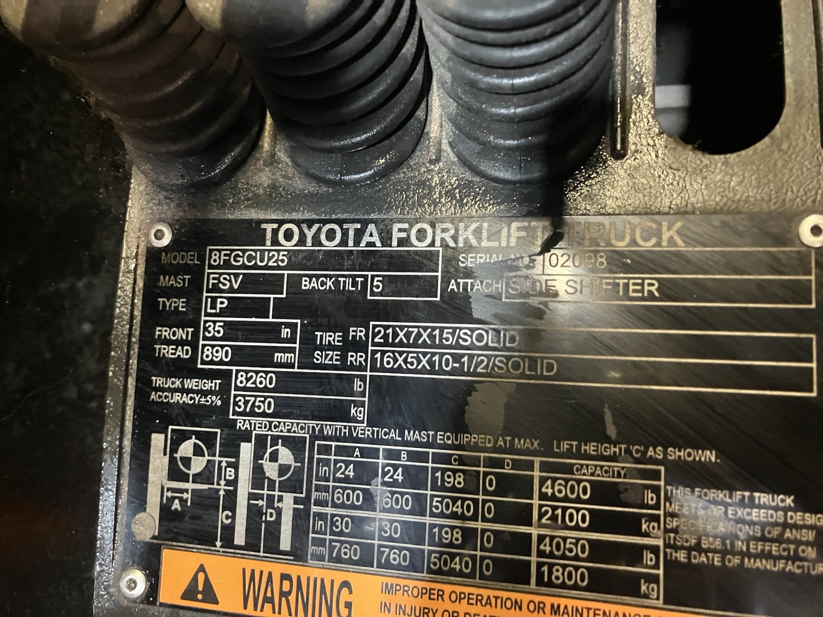 2020 Toyota 5000 LB Forklift With SS and Triple Mast
