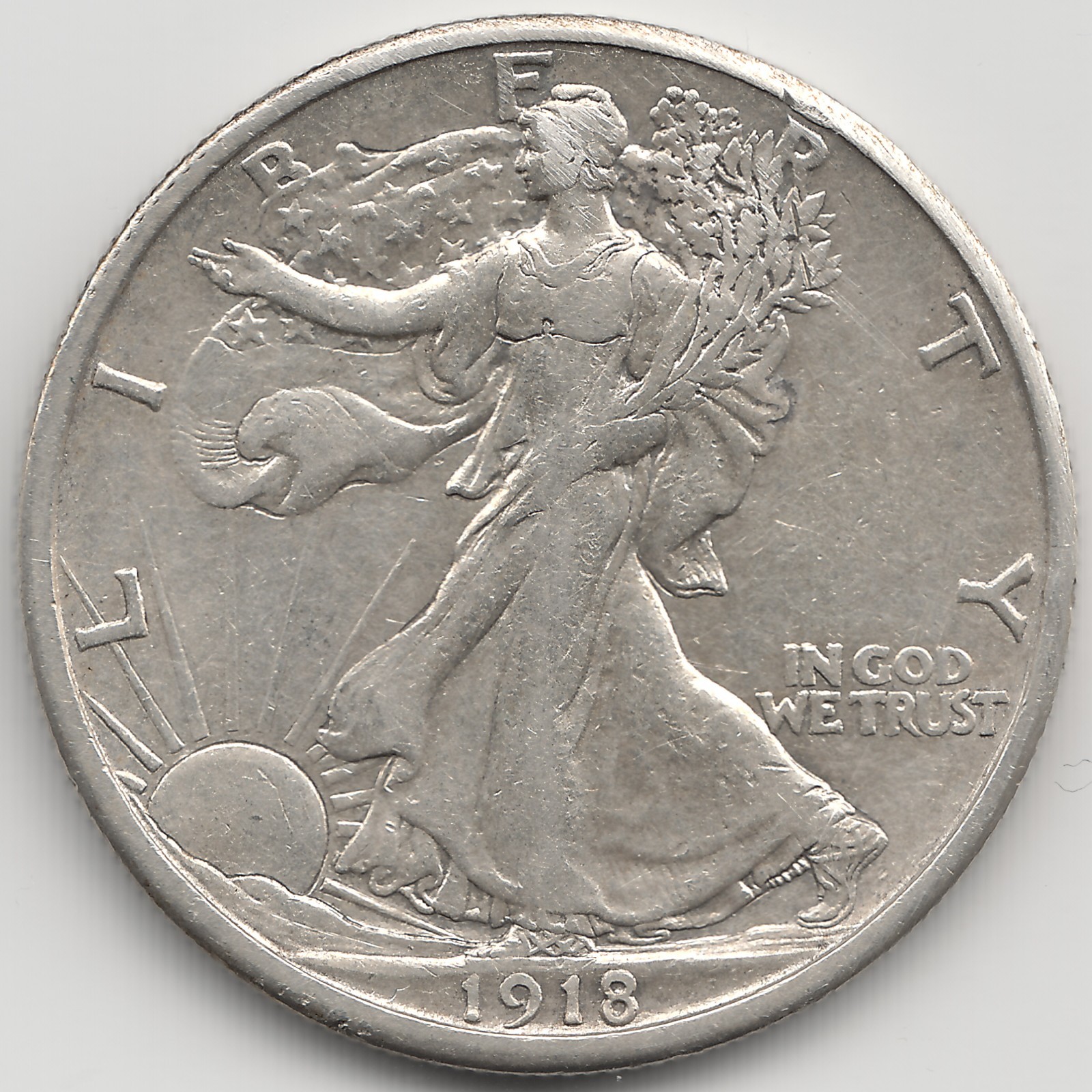 1918 S Walking Liberty Half Dollar, XF, scratched/scraped