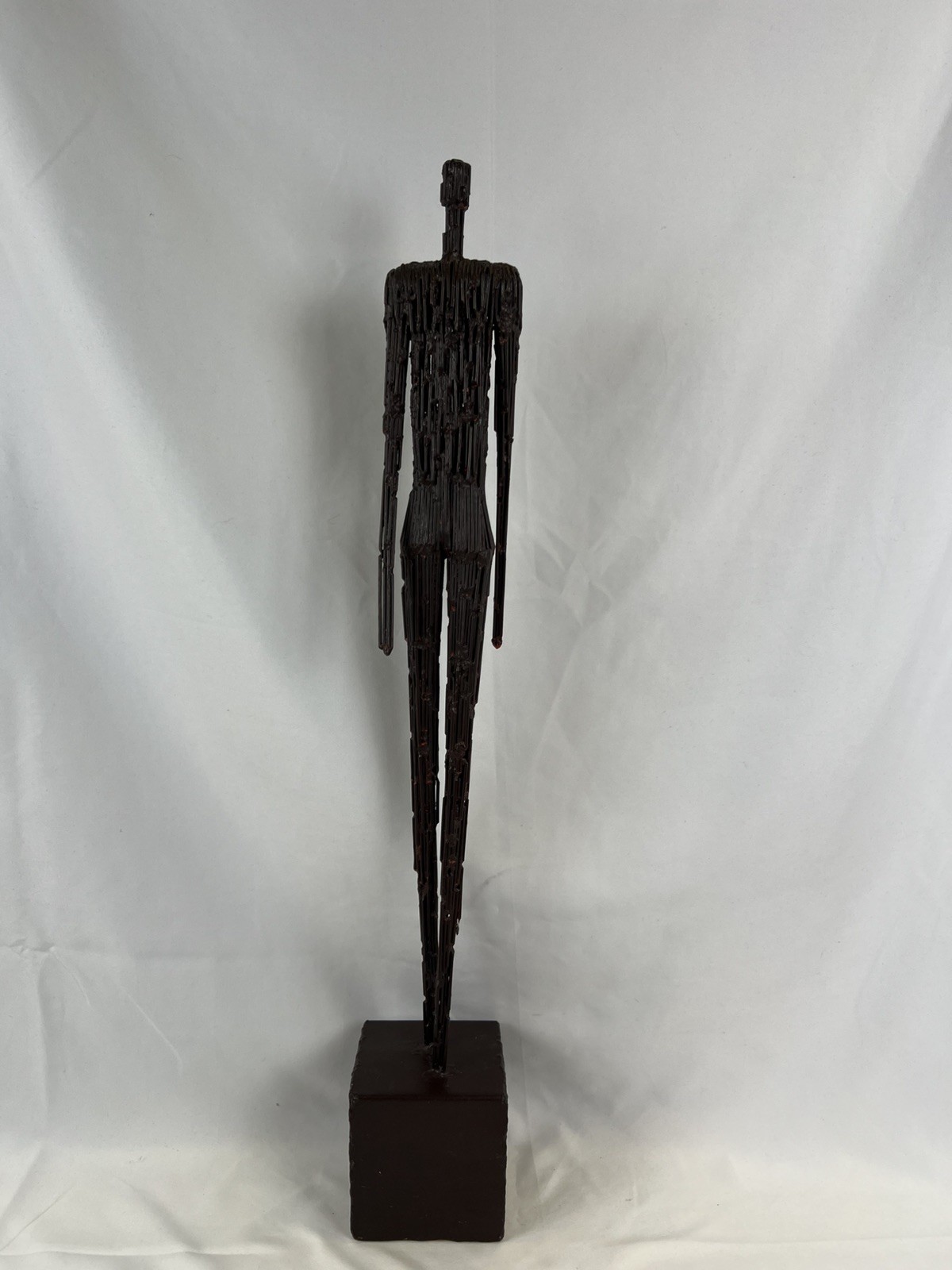 Brutalist Male Welded Nail Art Sculpture Modernist Metal 27” Giacometti Style