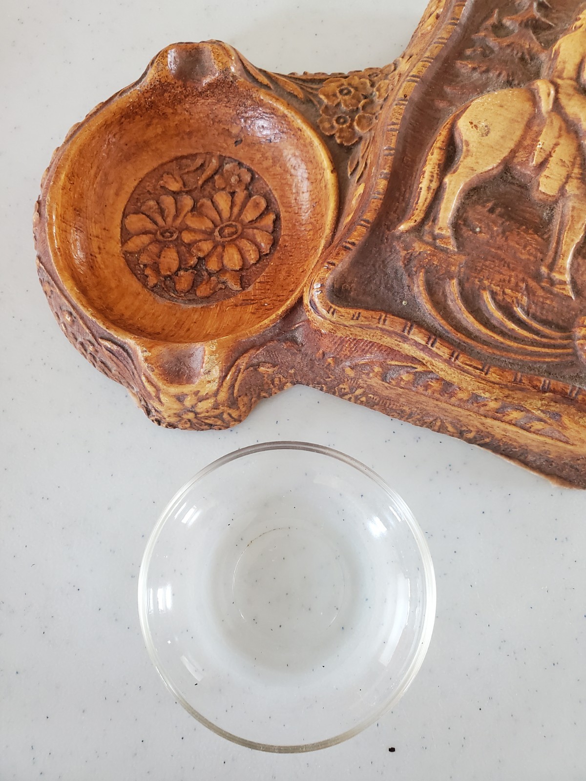 Vintage Syroco Indian & Horse Double Ashtray & Cigarette Box 1930s-40s Rare B5