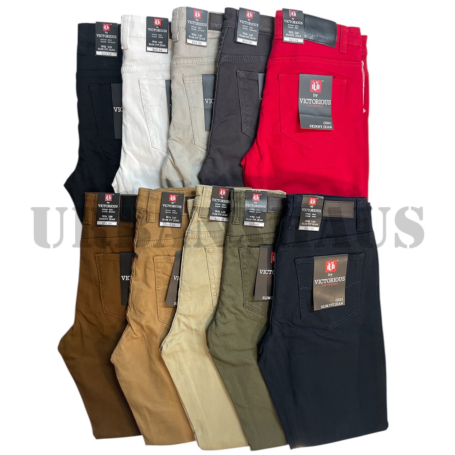 Victorious Men's Slim Fit Colored Denim Jeans Stretch Pants GS21 - FREE SHIP