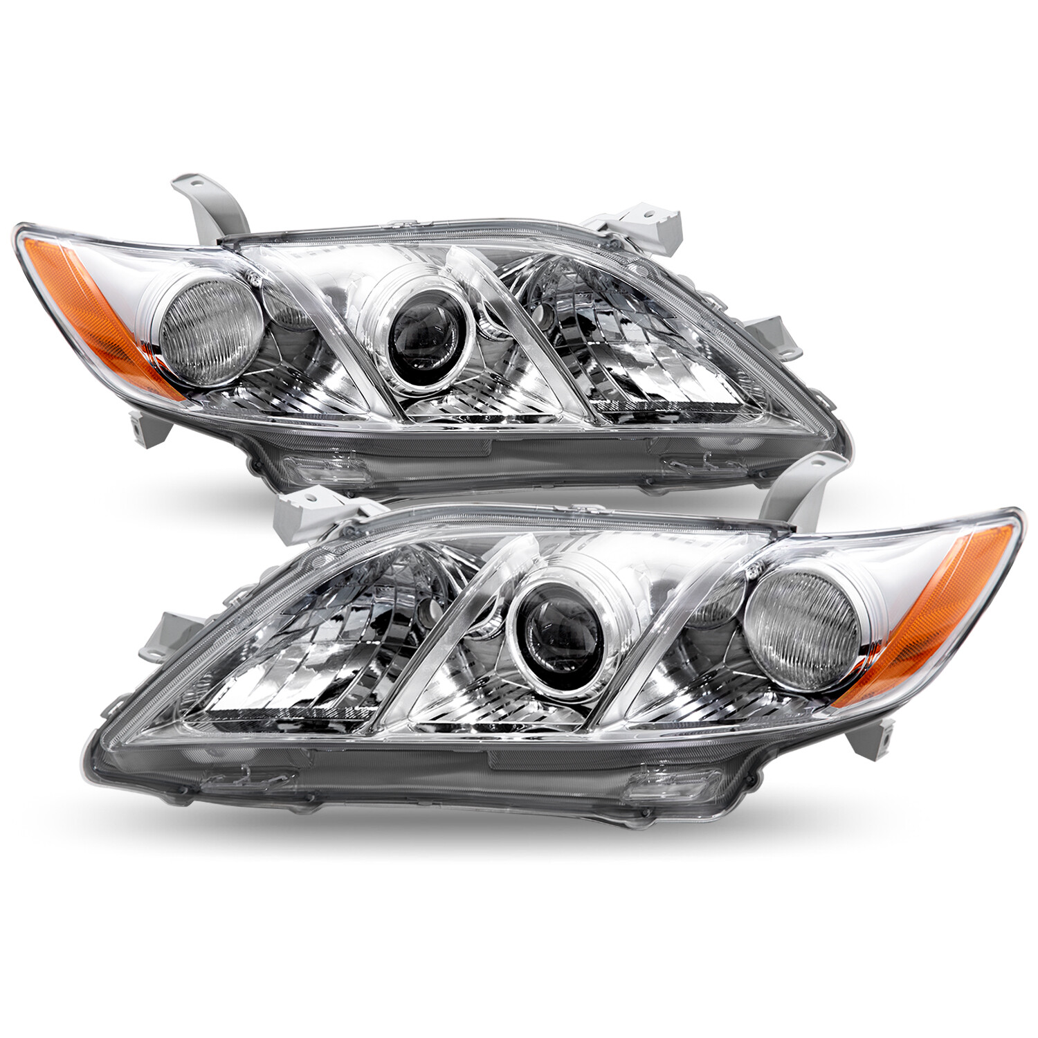 Headlights for 2007 2008 2009 Toyota Camry Chrome Amber Projector LH+RH Pairs