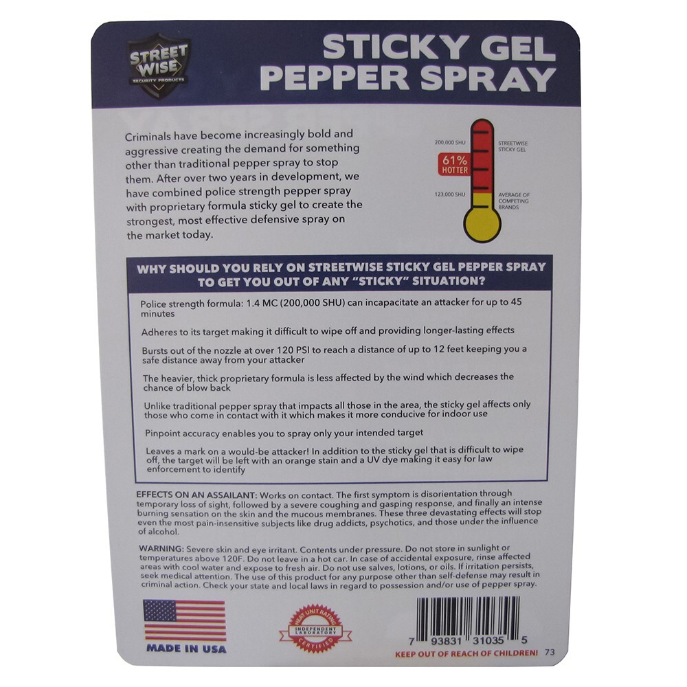 Streetwise STICKY GEL Pepper Spray 2 PACK 2oz Flip Top Self Defense Max Strength