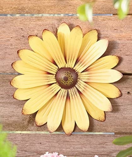 Set of 3 Cream Red Yellow Metal Flower Wall Art Garden Spring Flowerpot Decor