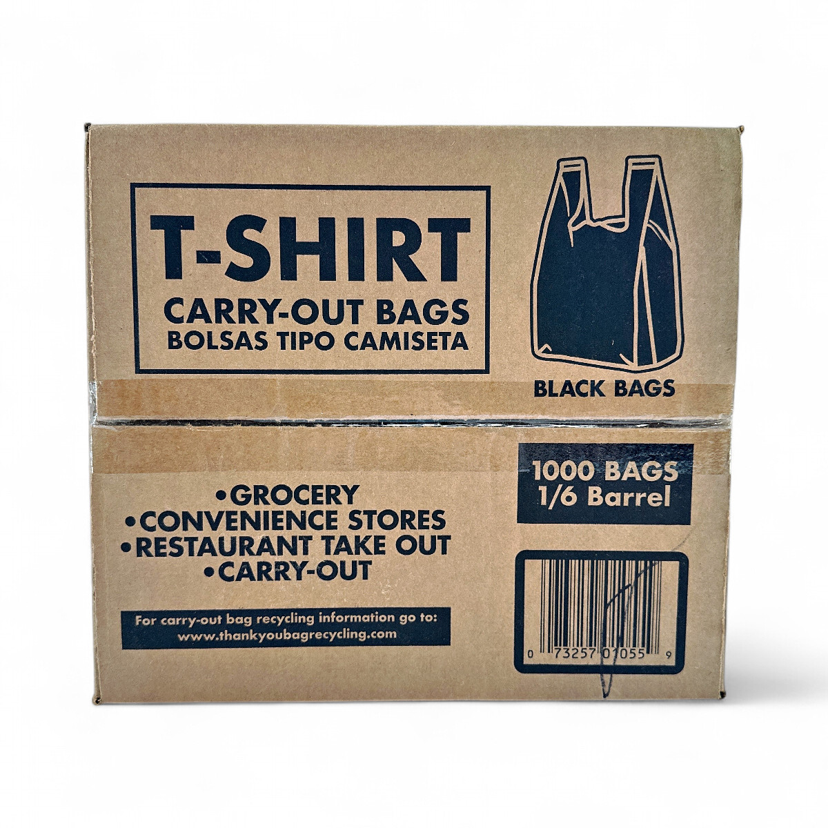 Poly-America T-Shirt Carry-Out Bags Black 11.5" x 6.5" x 22" - 1,000 Count