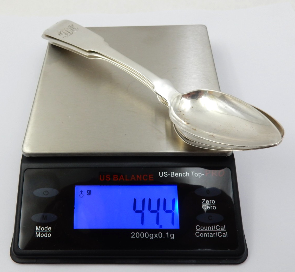 ANTIQUE SET OF THREE .900 COIN SILVER TEASPOONS W/MONO - 44.4 GRAMS TOTAL SCRAP