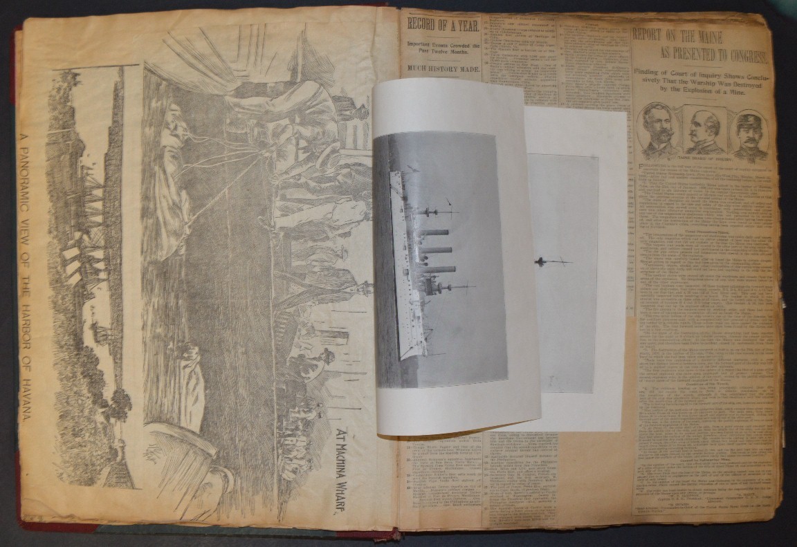 Antique 1898 SPANISH AMERICAN WAR SCRAPBOOK, Huge, Original ! Remember the Maine
