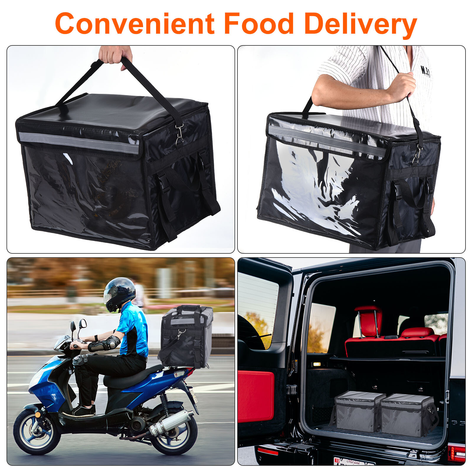 62L XXXL Insulated Food Grocery Bag with Divider Catering Thermal Bag Black