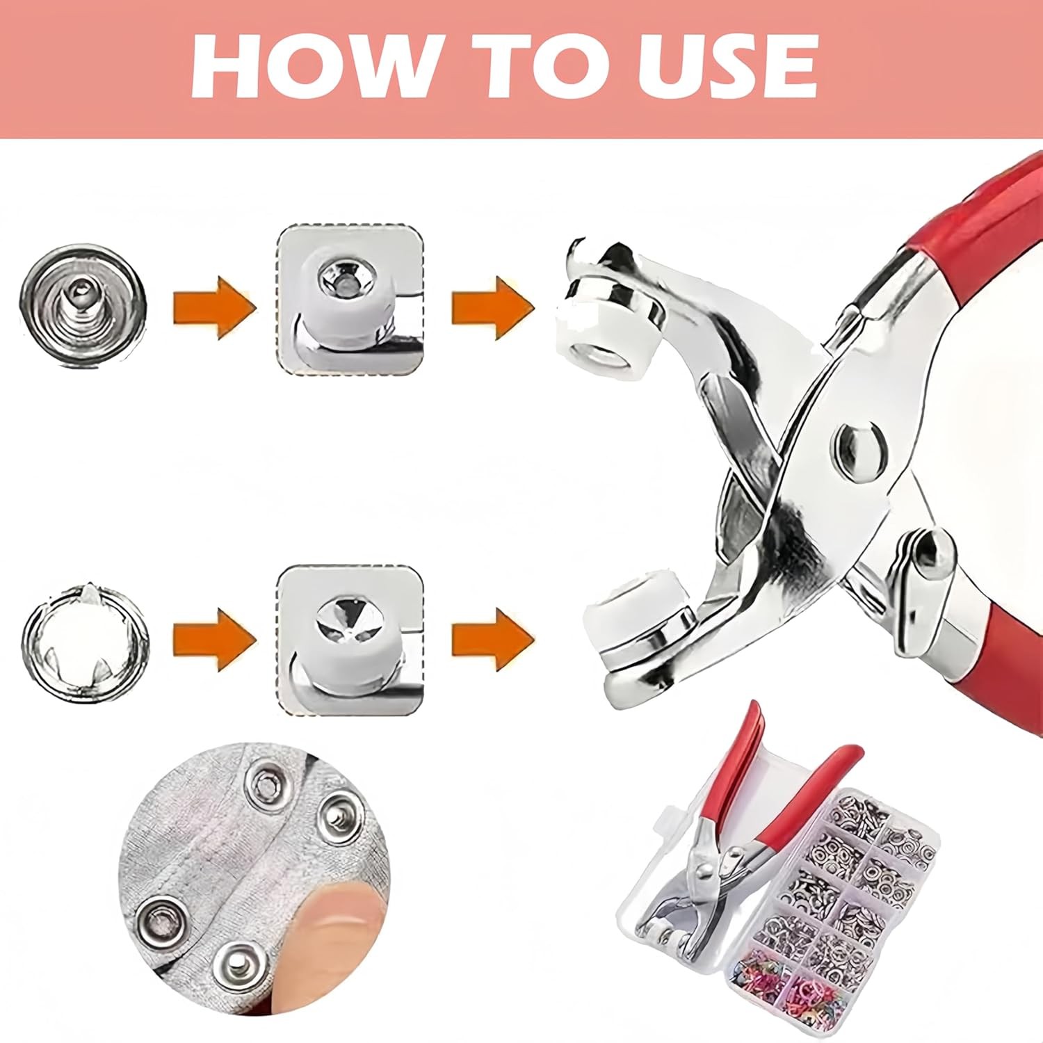 Sewing Kit with Metal Buttons,Included 100pcs Snap Button Kit with Fastener Tool
