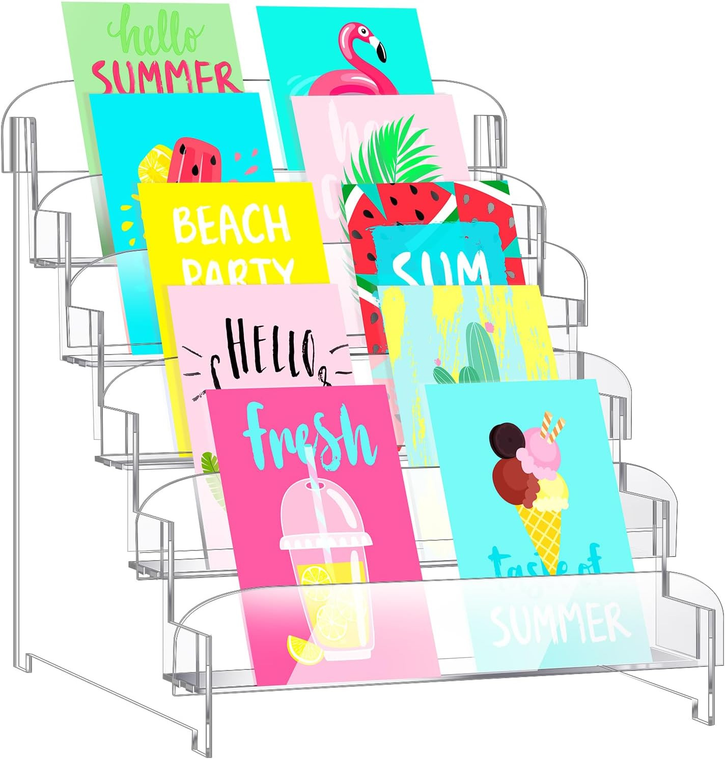 5 Tier Acrylic Greeting Card Display Stand Portable Display Rack Storage Sticker