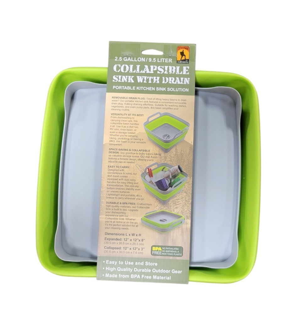 Collapsible Dish Pan Sink With Drain 2.5 Gallon 9.5 Liter