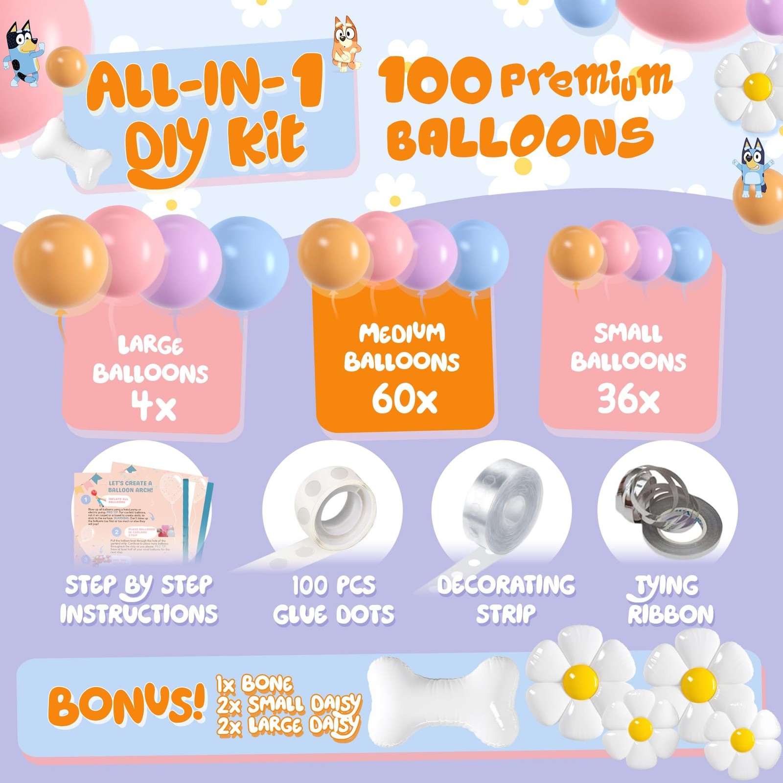 ALL-IN-1 Blue Balloon Arch Kit with BONUS Bone & Daisy Balloons for Birthday ...
