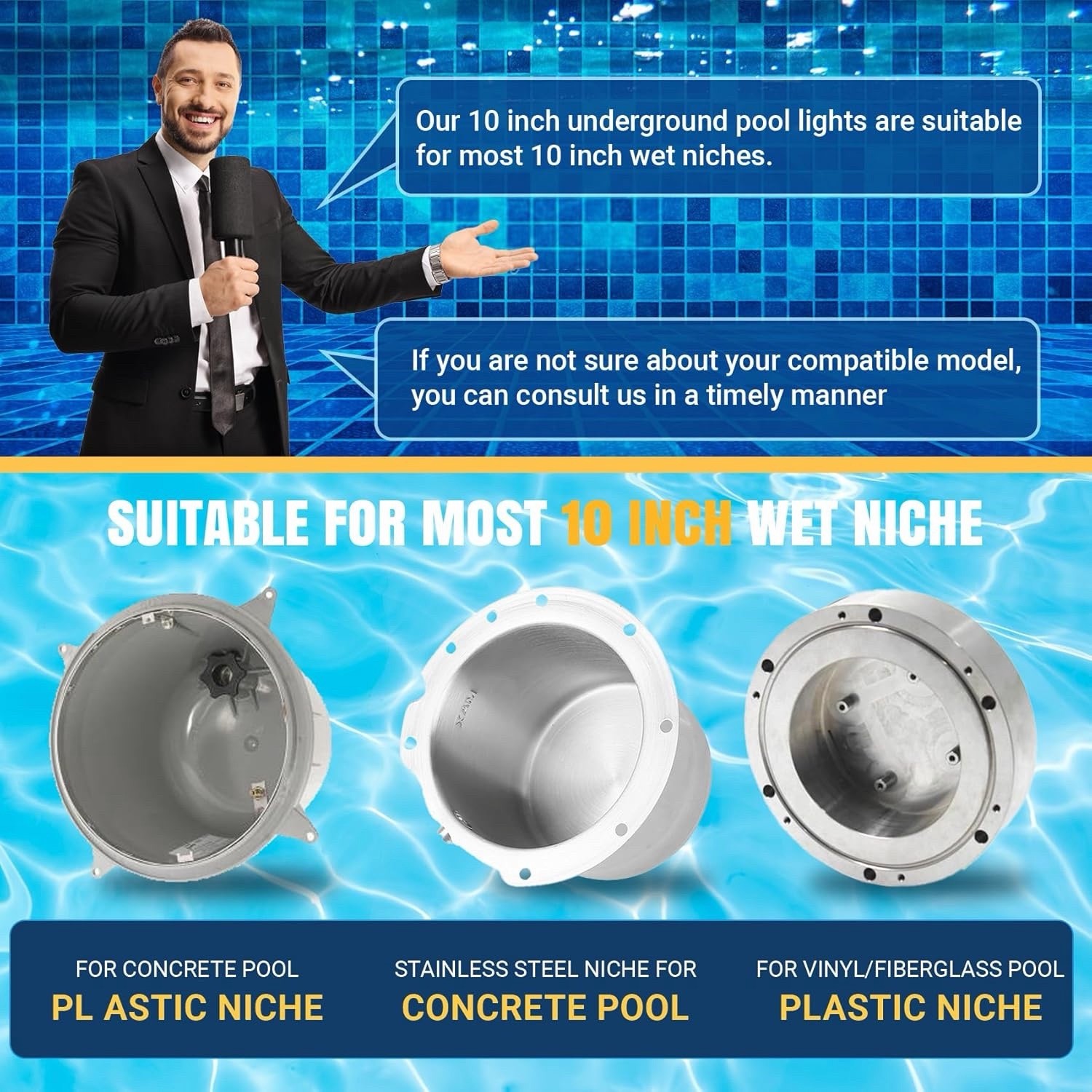 LED Pool Lights for Inground Pools,120V Pool Lights White,10 Inch Inground 50 FT