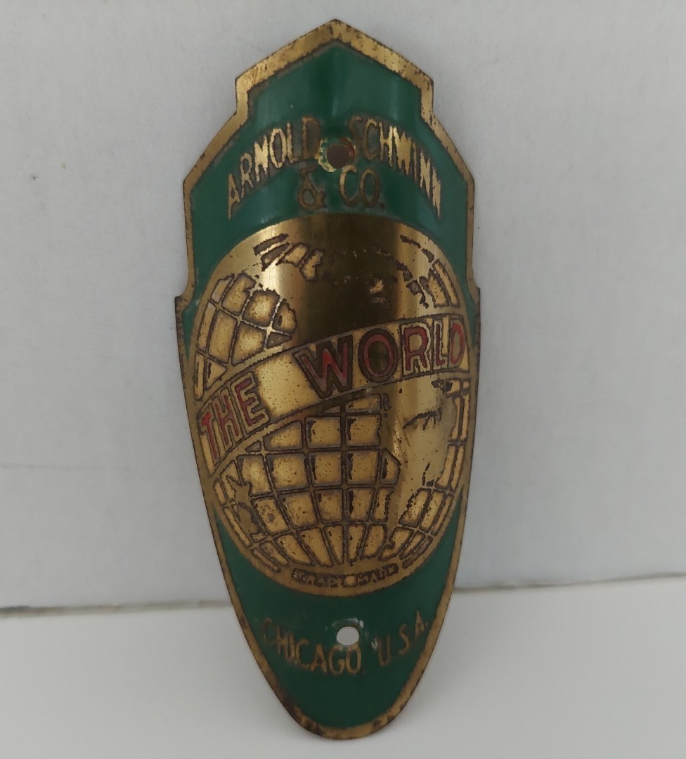 SCHWINN *THE WORLD* Head Badge Prewar/Postwar