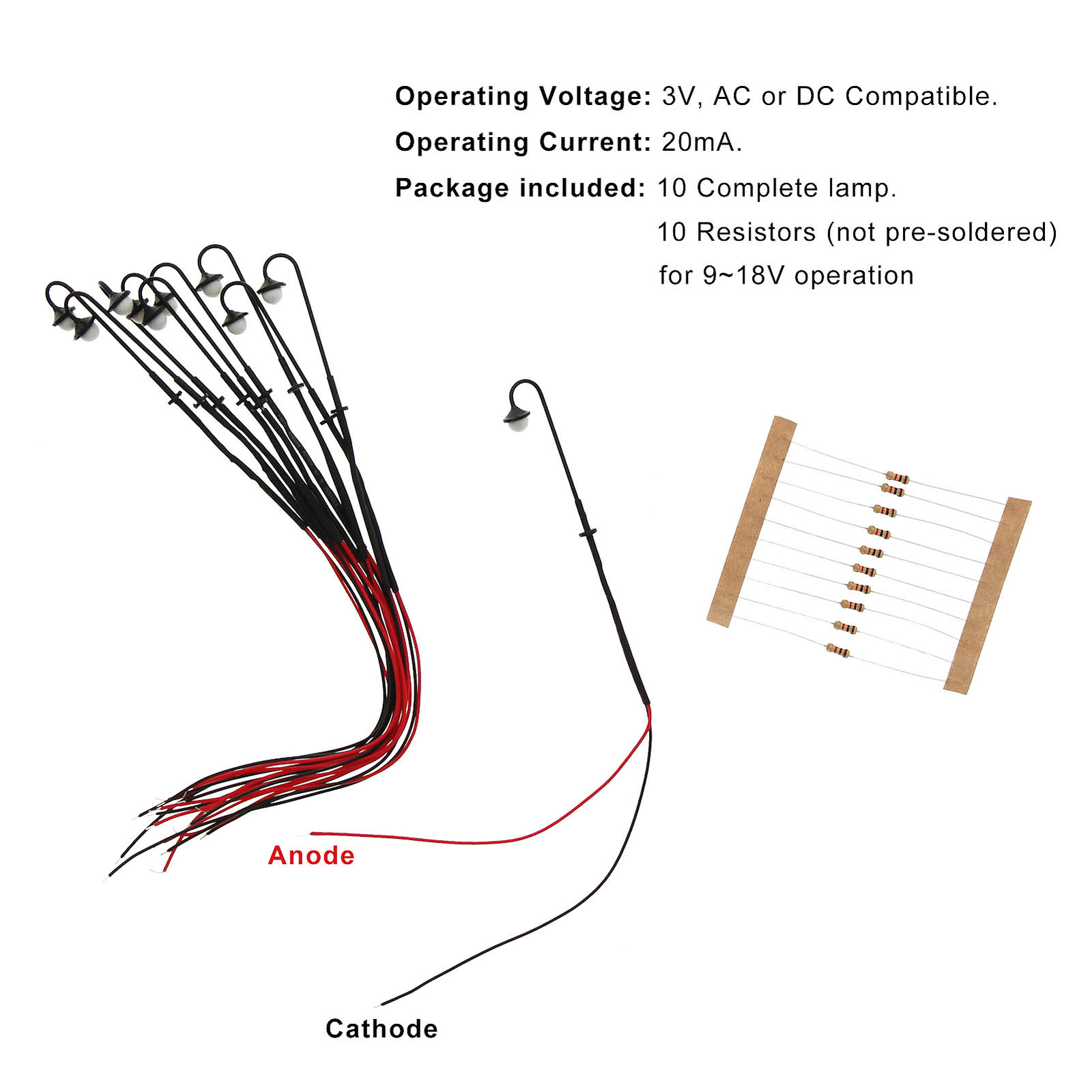 10pcs Model Railway N Scale 1:160 Lamp Post Street Lights Warm White LEDs 3.7cm