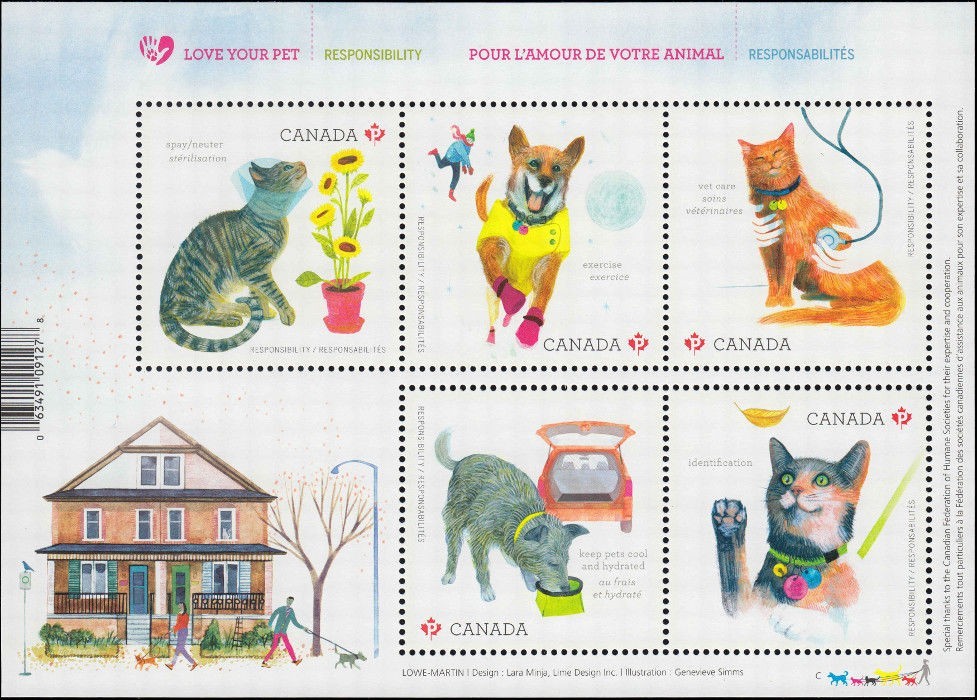 Canada Stamps Souvenir Sheet of 5 , Love Your Pet, #2829 MNH
