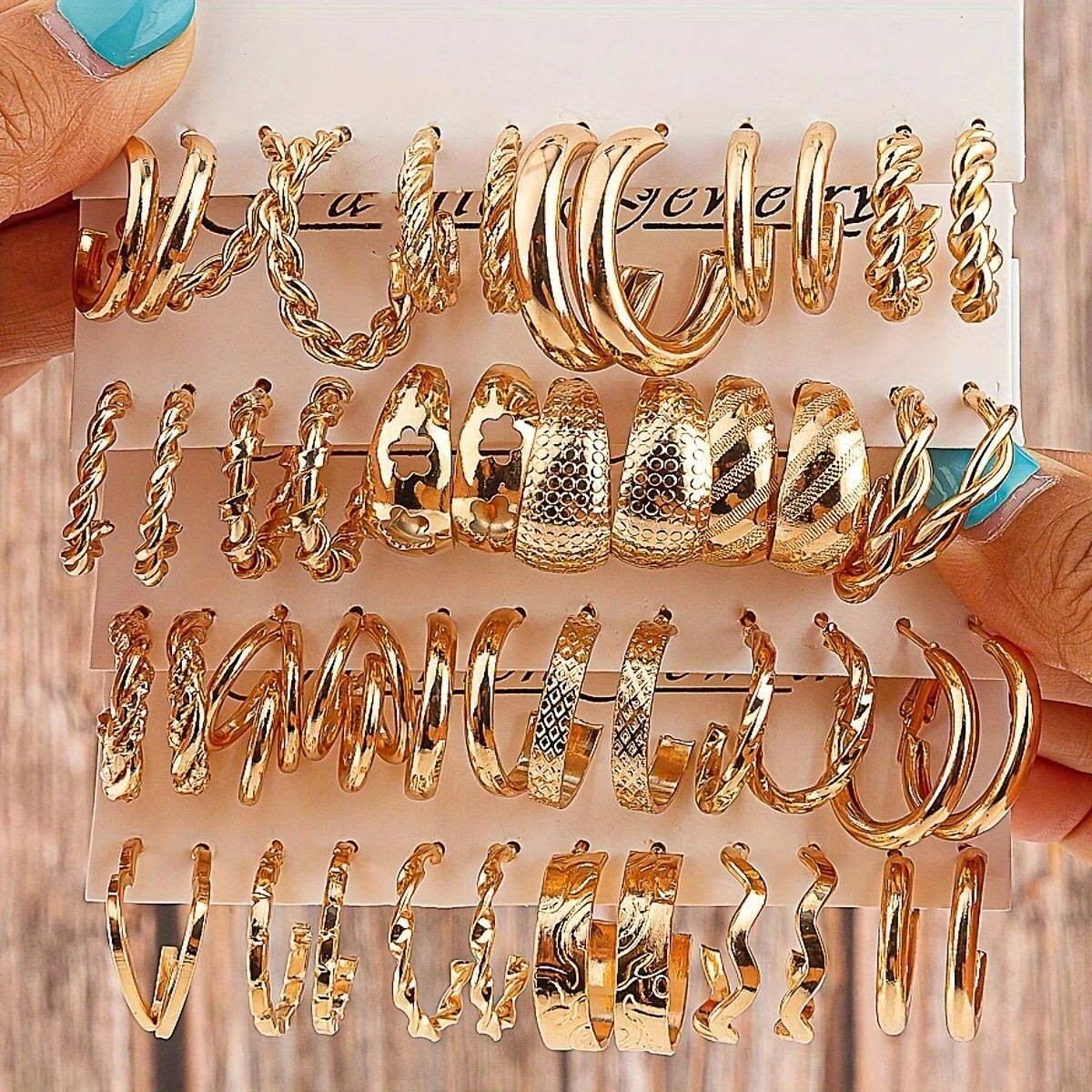 48pc Golden Hoop Shaped Earring Set Fashion Women's Pendant Ear Studs Zinc Alloy