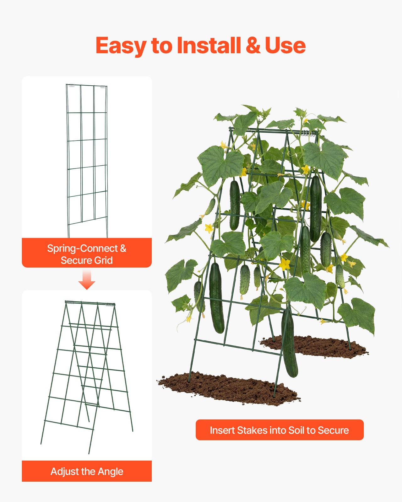 VEVOR Cucumber Trellis 4 Pack A-Frame Metal for Raised Bed Vines 46.06x18.11 in