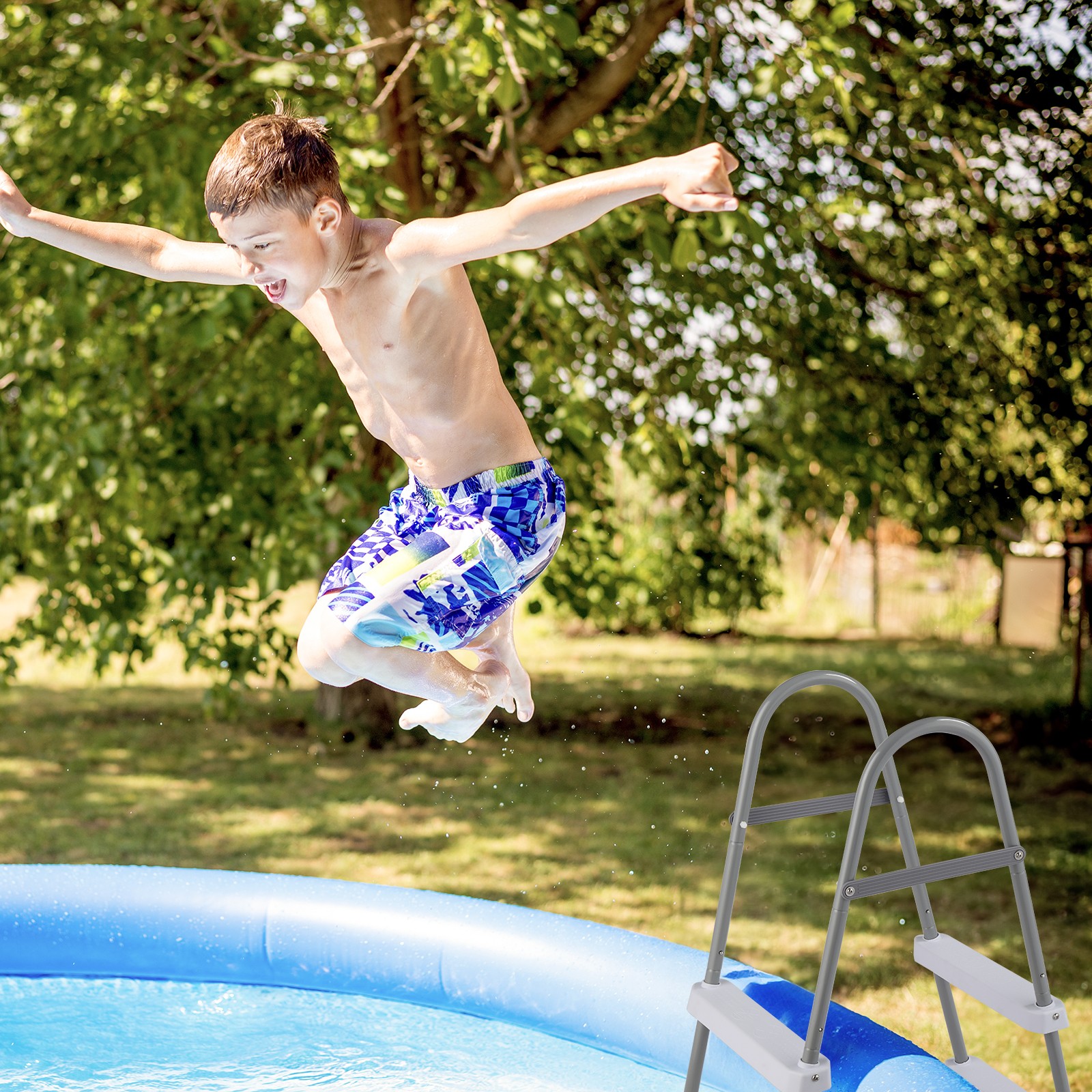 2 Steps 33in Pool Ladder Iron Grey Frame + White Steps