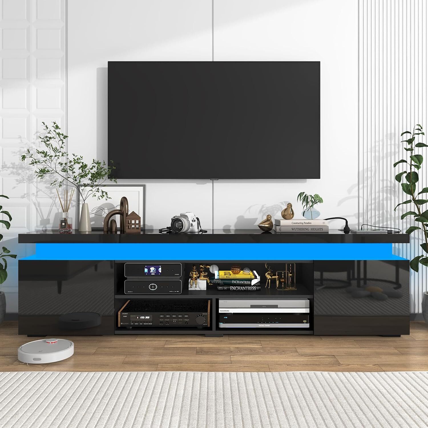 66"/75" Modern High Gloss LED TV Stand, Entertainment Center for 75"/85" TV
