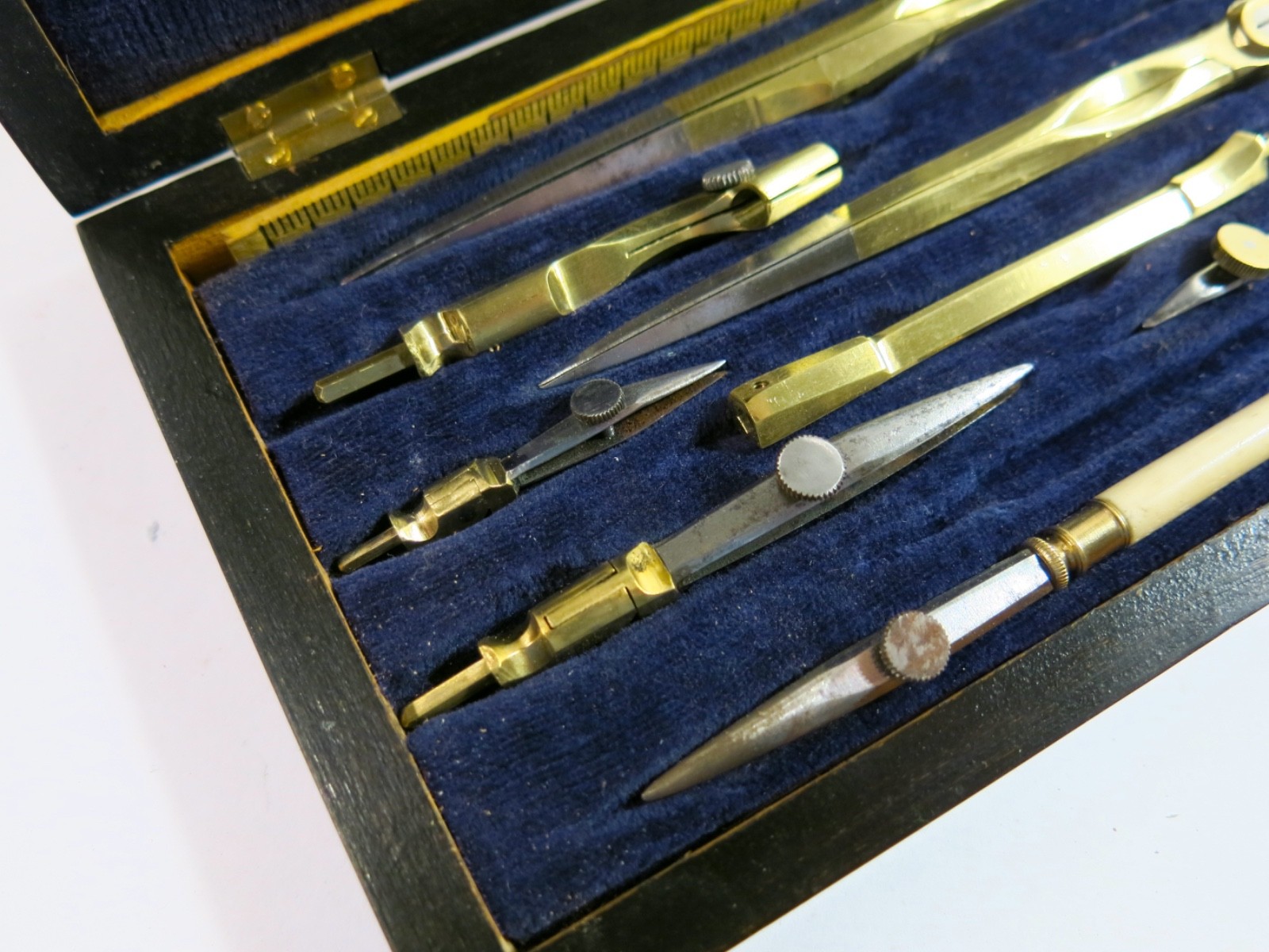 Antique late 1800s Drafting Set in Refinished Wooden Box.