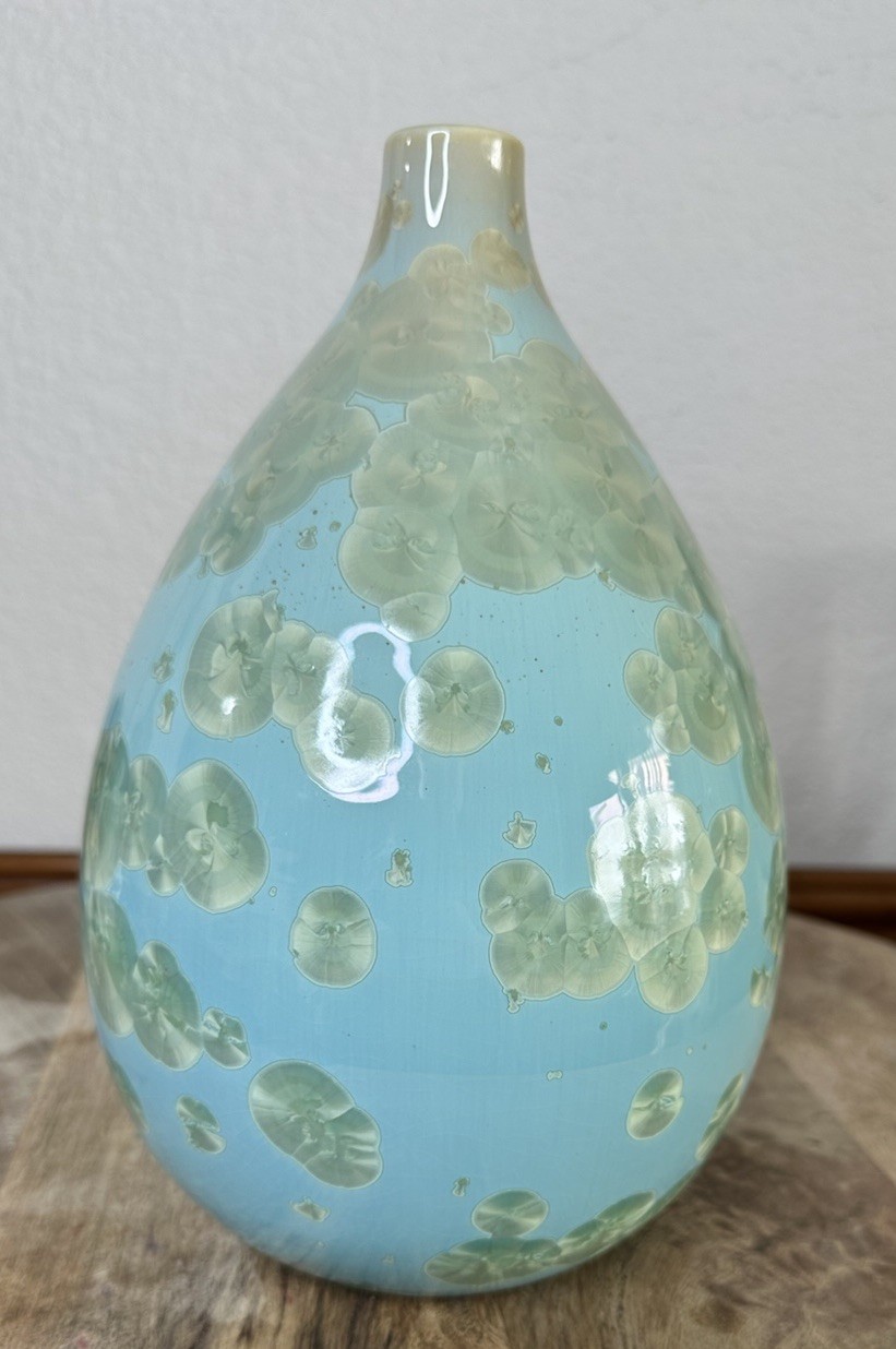 Simon Pearce Teardrop Jade Crystalline Vase Celadon Organic Studio Pottery