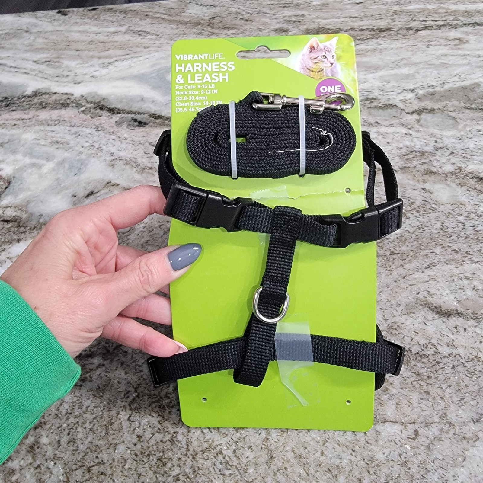 Vibrant Life Mesh Cat Harness & Leash Set Black Adjustable One Size 8-15 Lbs New