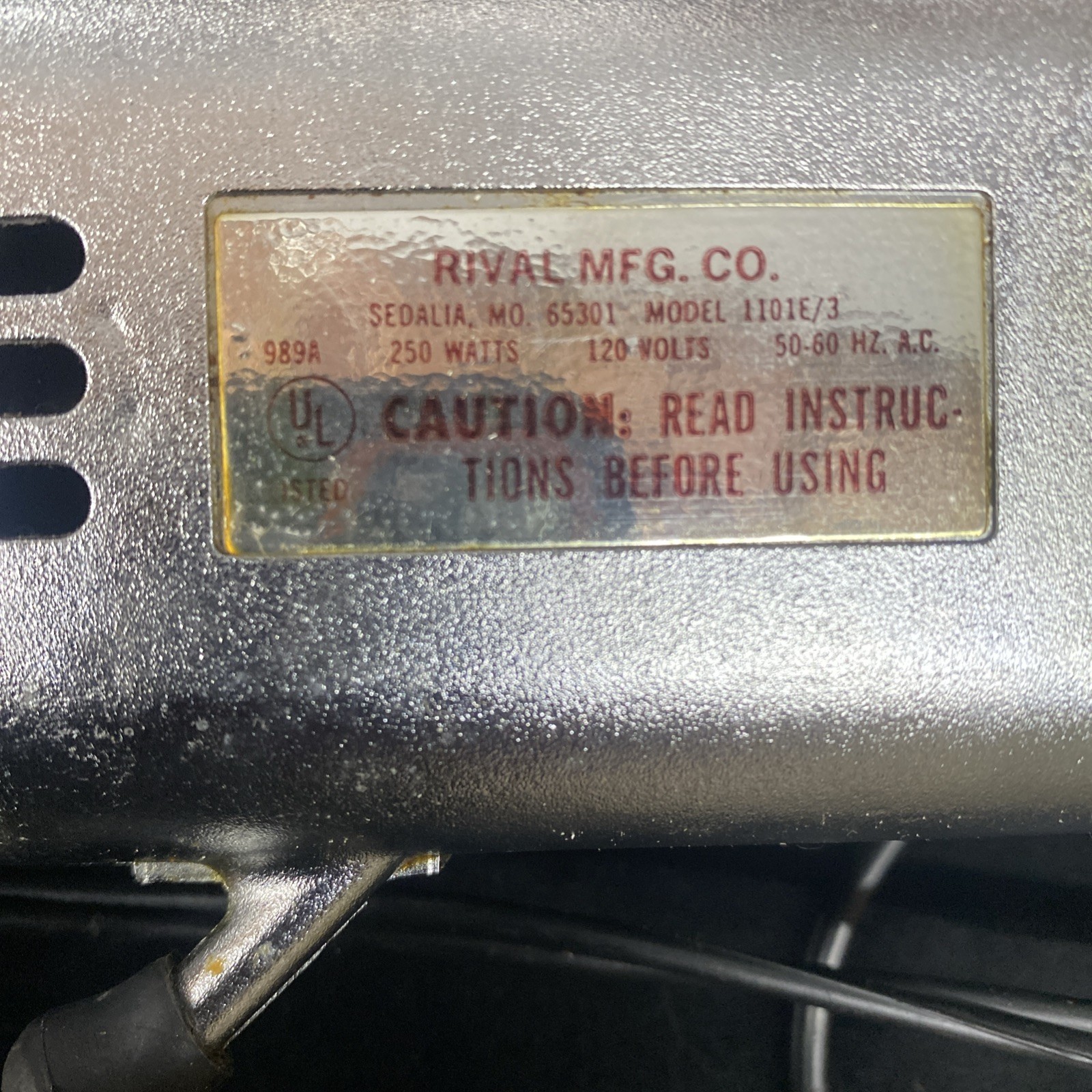 Rival Electric Food Slicer Chrome Metal Model 1101 Working Read Details Clean!