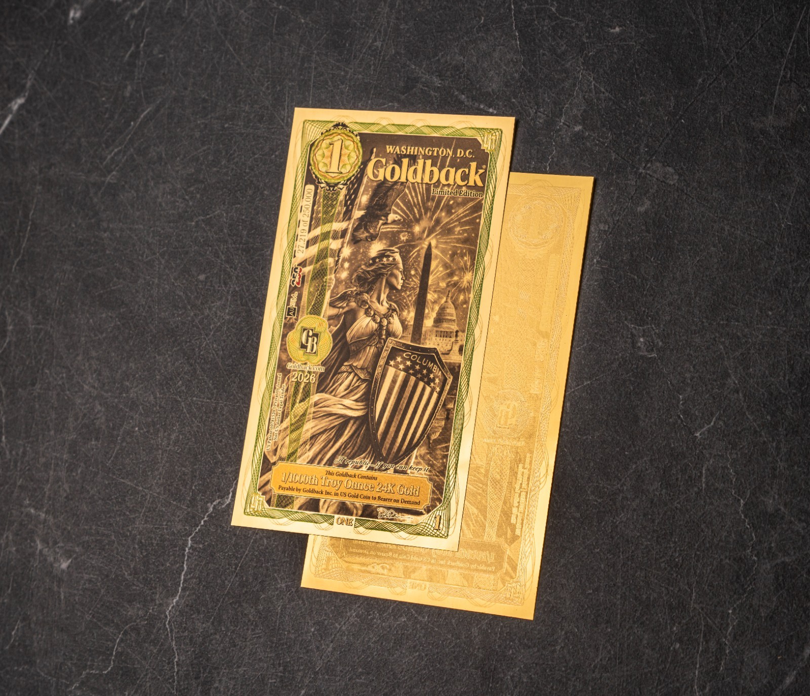 3X 1 WASHINGTON DC Goldback Aurum Gold Foil Note 1/1000 oz 24kt .999 Fine GOLD