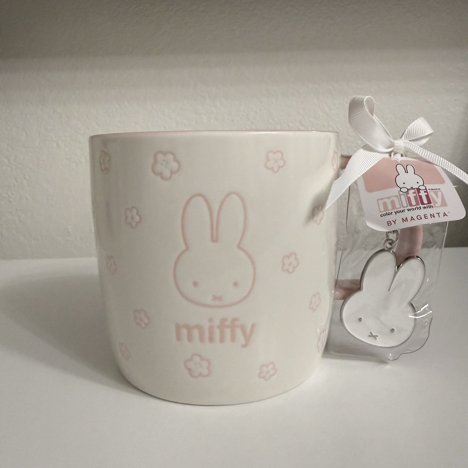 Miffy By Magenta Cherry Blossom White Pastel Pink Sakura Ceramic Mug w/ Keychain