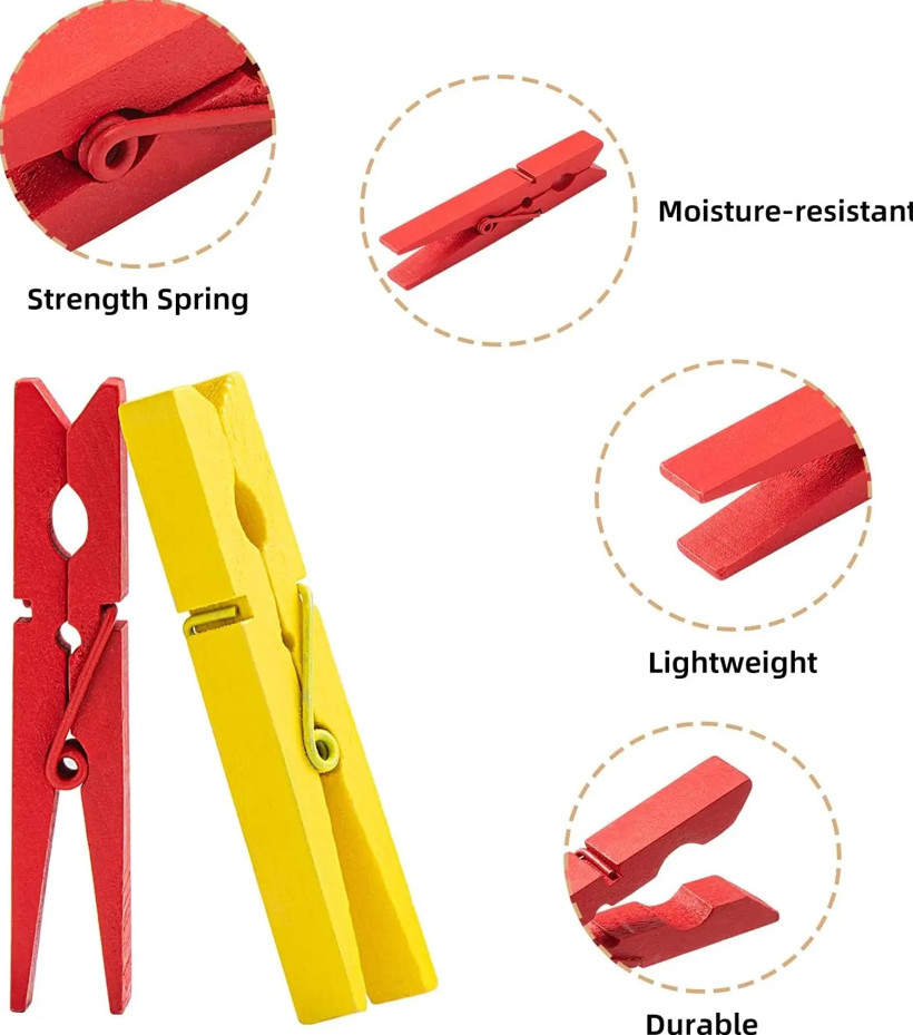 20 pcs Colorful Wooden Clothespins 2.83in Heavy Duty Wood Clips Crafts Laundry