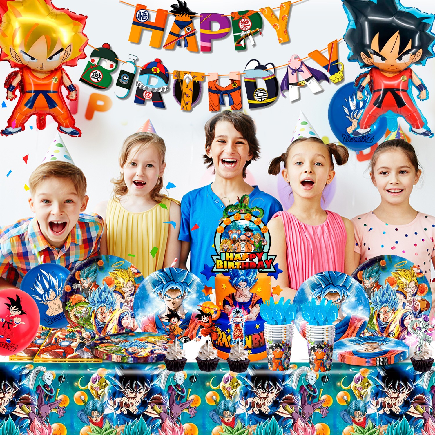 111Pcs Dragon Ball Z Goku Birthday Party Decorations Balloons Cups Plates Banner