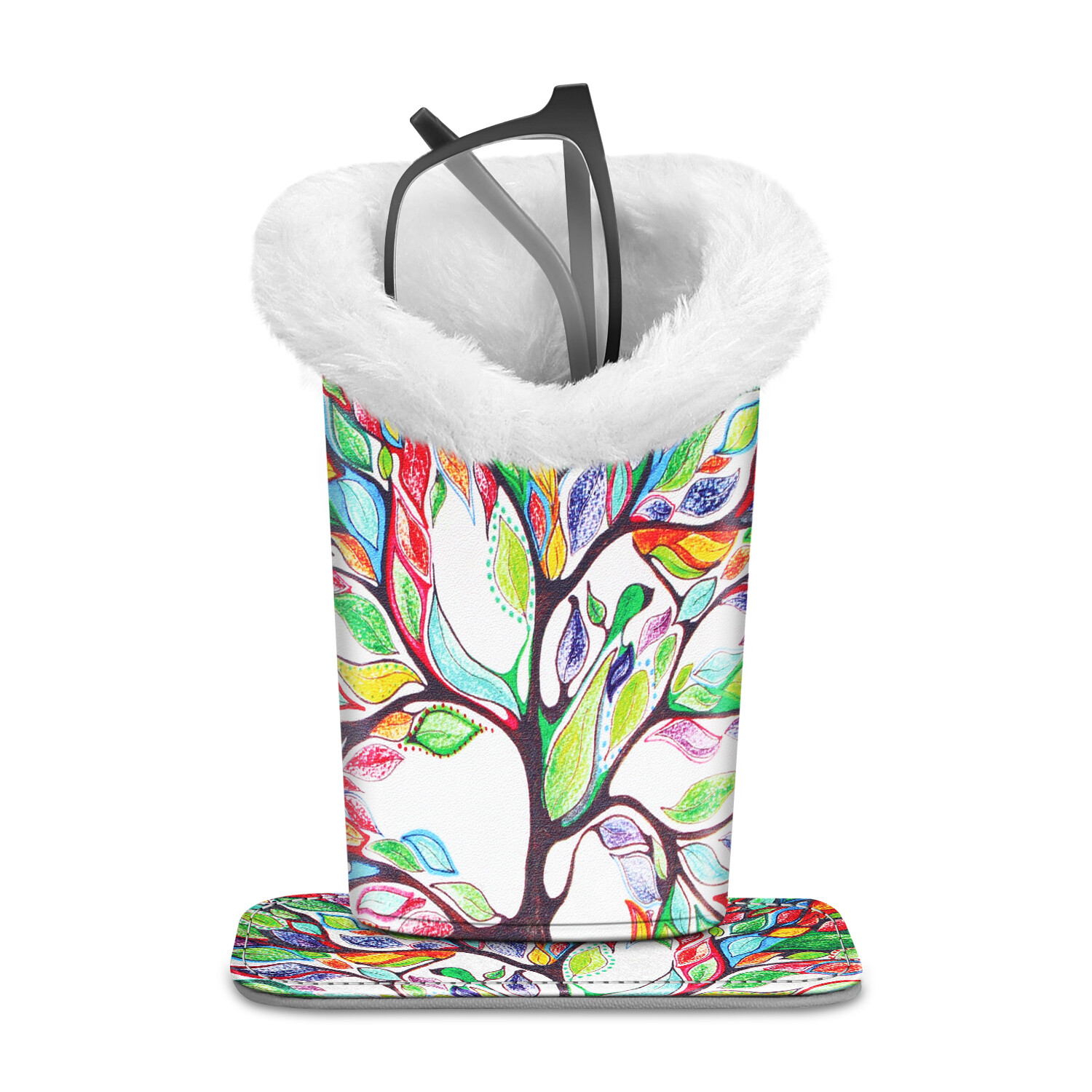 Plush Lined Eyeglasses Holder Eyeglass Protective Desk Stand Case Magnetic Base