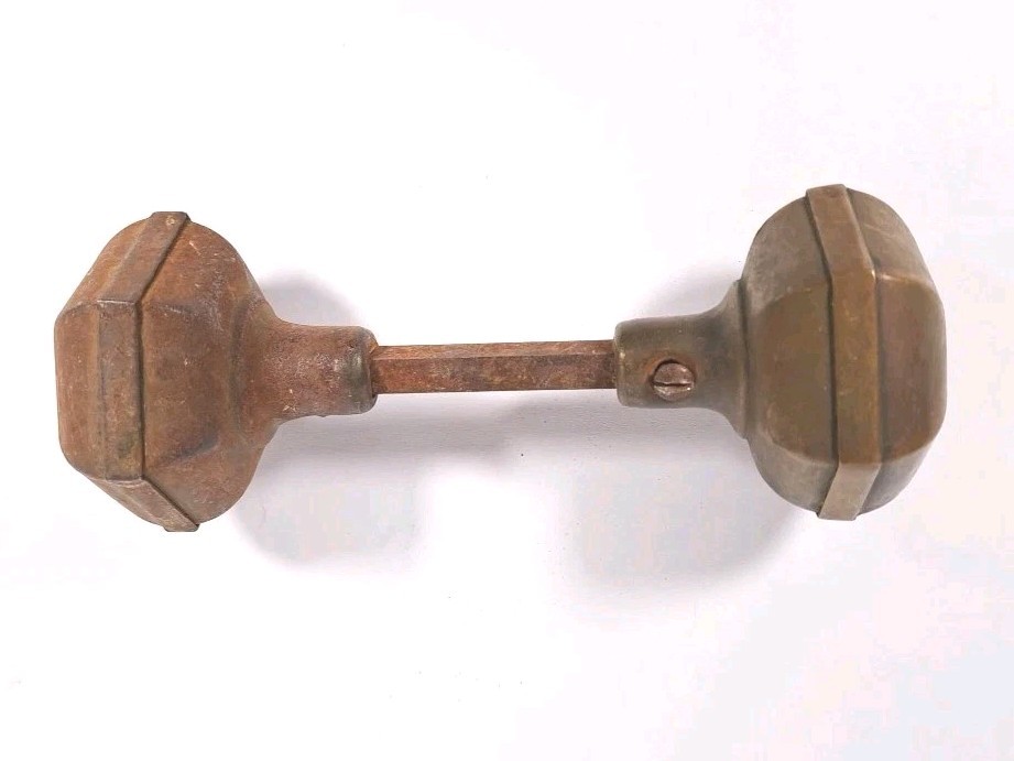 Antique Hexagon Brass Door Knob Set with Spindle Reclaimed Hardware Victorian