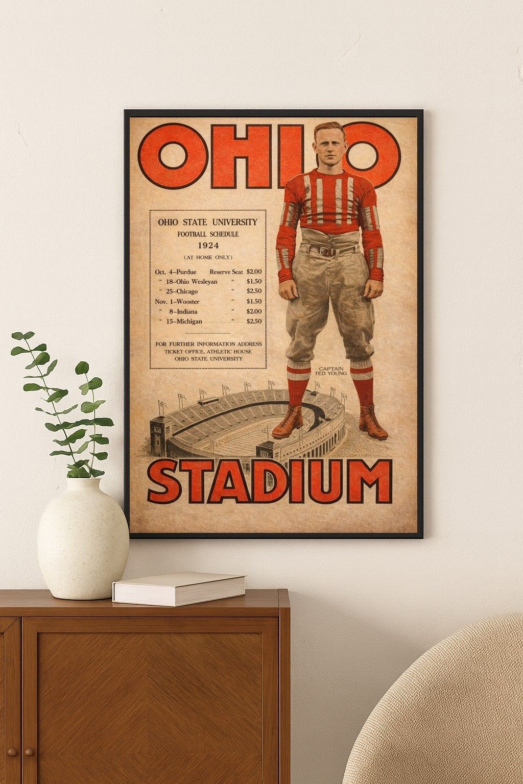 🎉 Vintage Ohio Stadium 1924 Football Poster - 24x36” Retro Sports Art 🏈