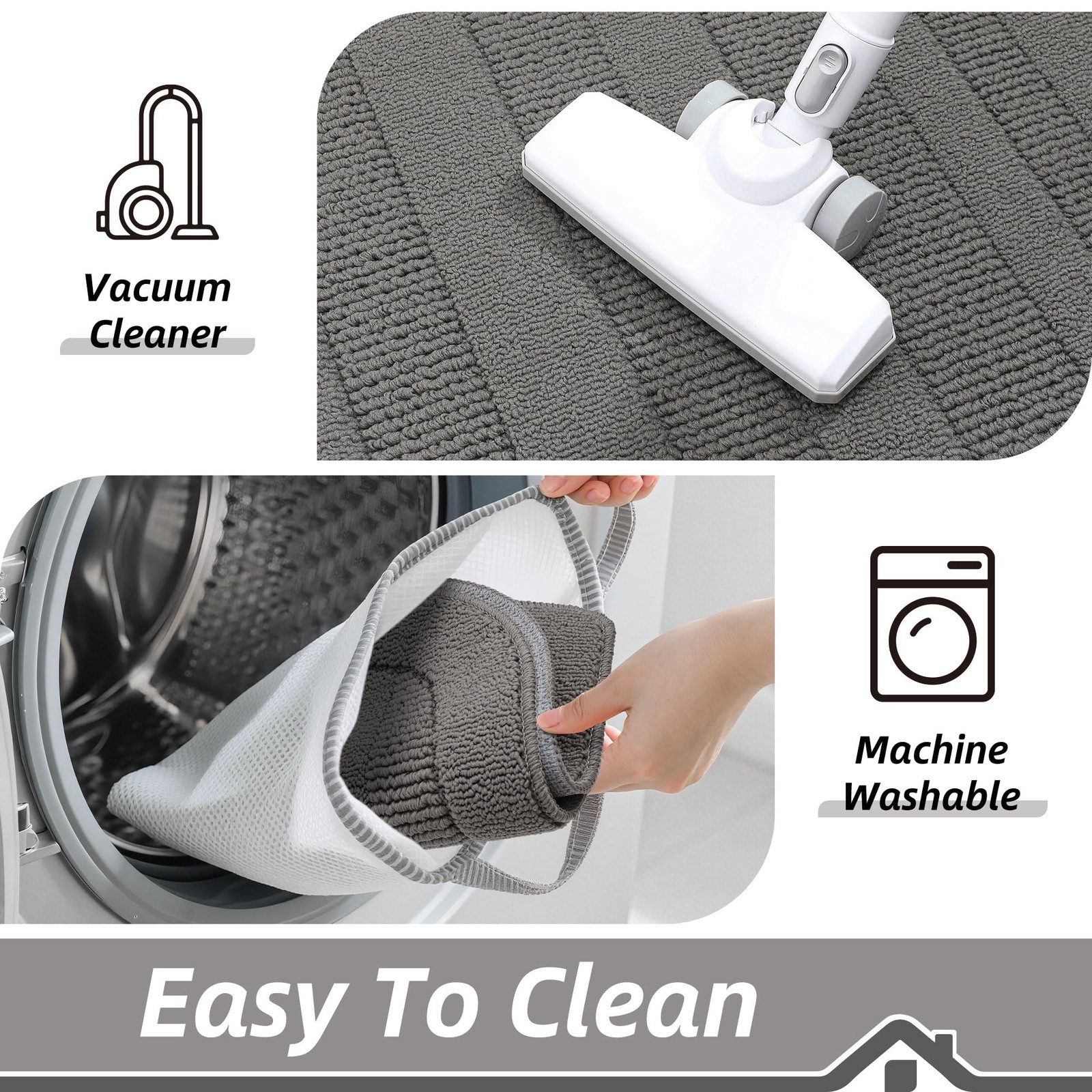 BEQHAUSE 30x18 Inch Kitchen Rug Mat Durable 18"X30" + 18"X30", Grey