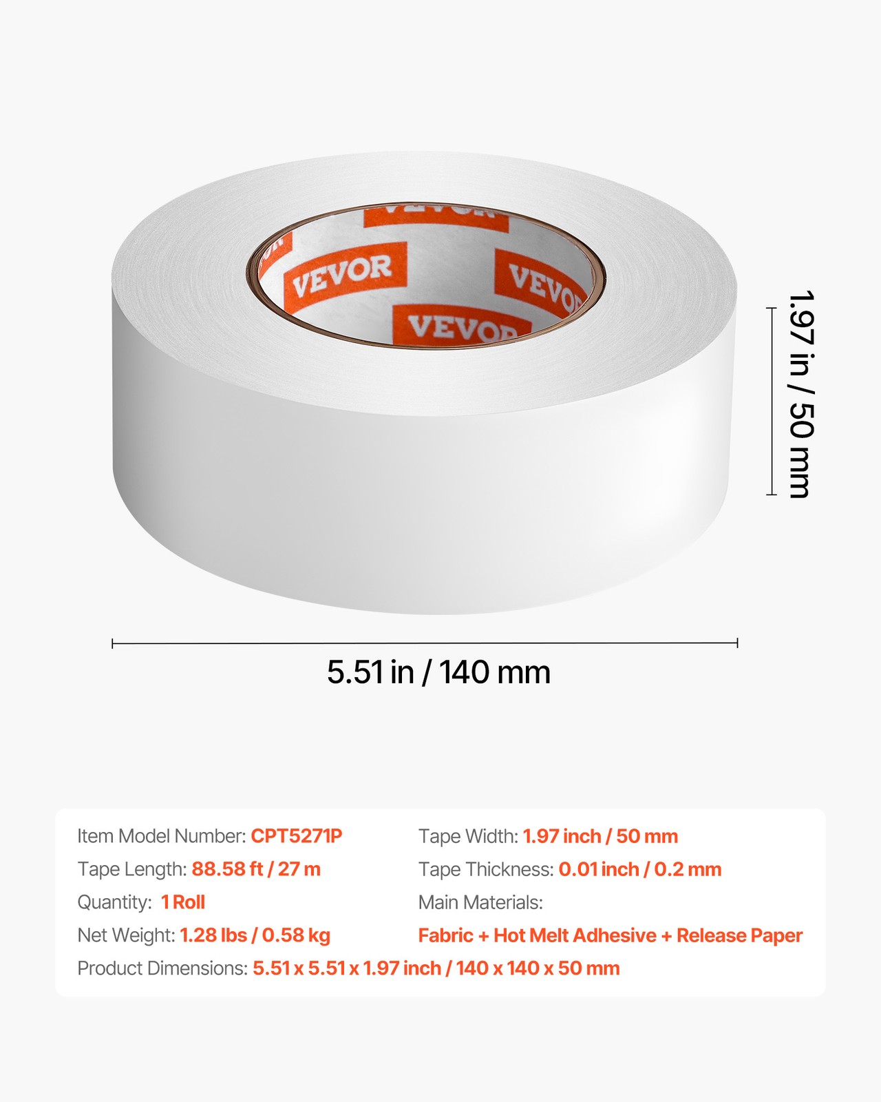 VEVOR Double Sided Carpet Tape Rug Tape 2 Inch x 30 Yards for Area Rugs Carpets