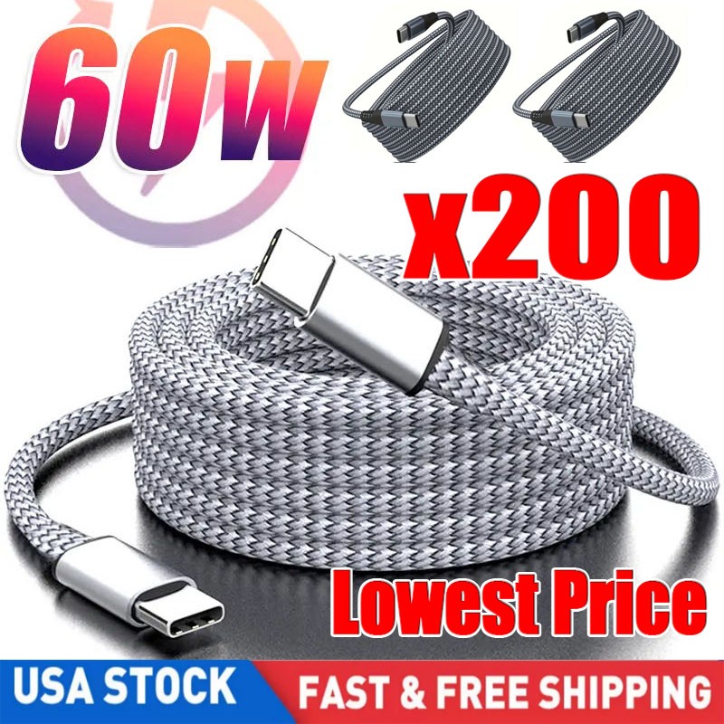 60W USB-C to USB-C Cable Fast Charger lot PD Nylon Cord For iPhone 17 16 Samsung